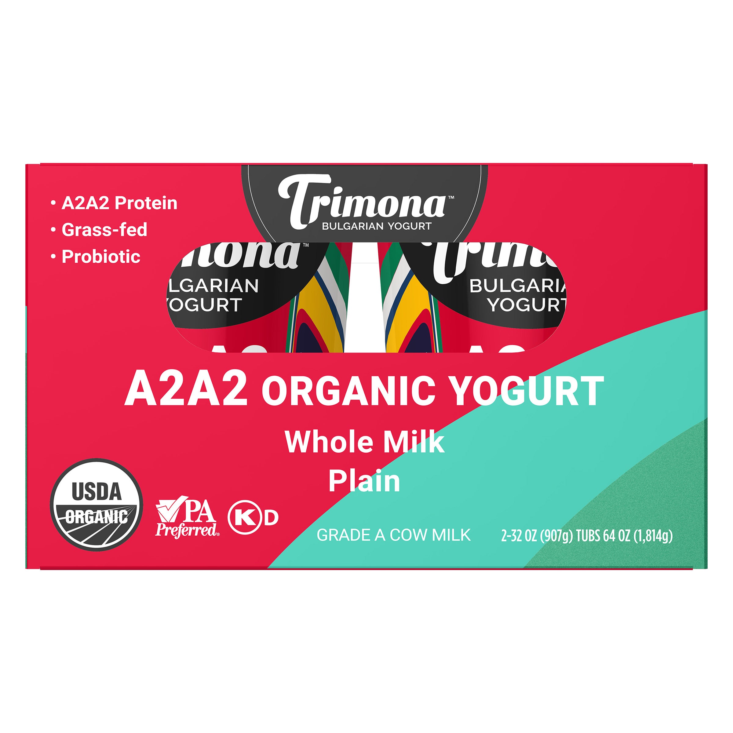 TRIMONA ORGANIC A2A2 WHOLE MILK BULGARIAN YOGURT 2/32 OZ - Image 1