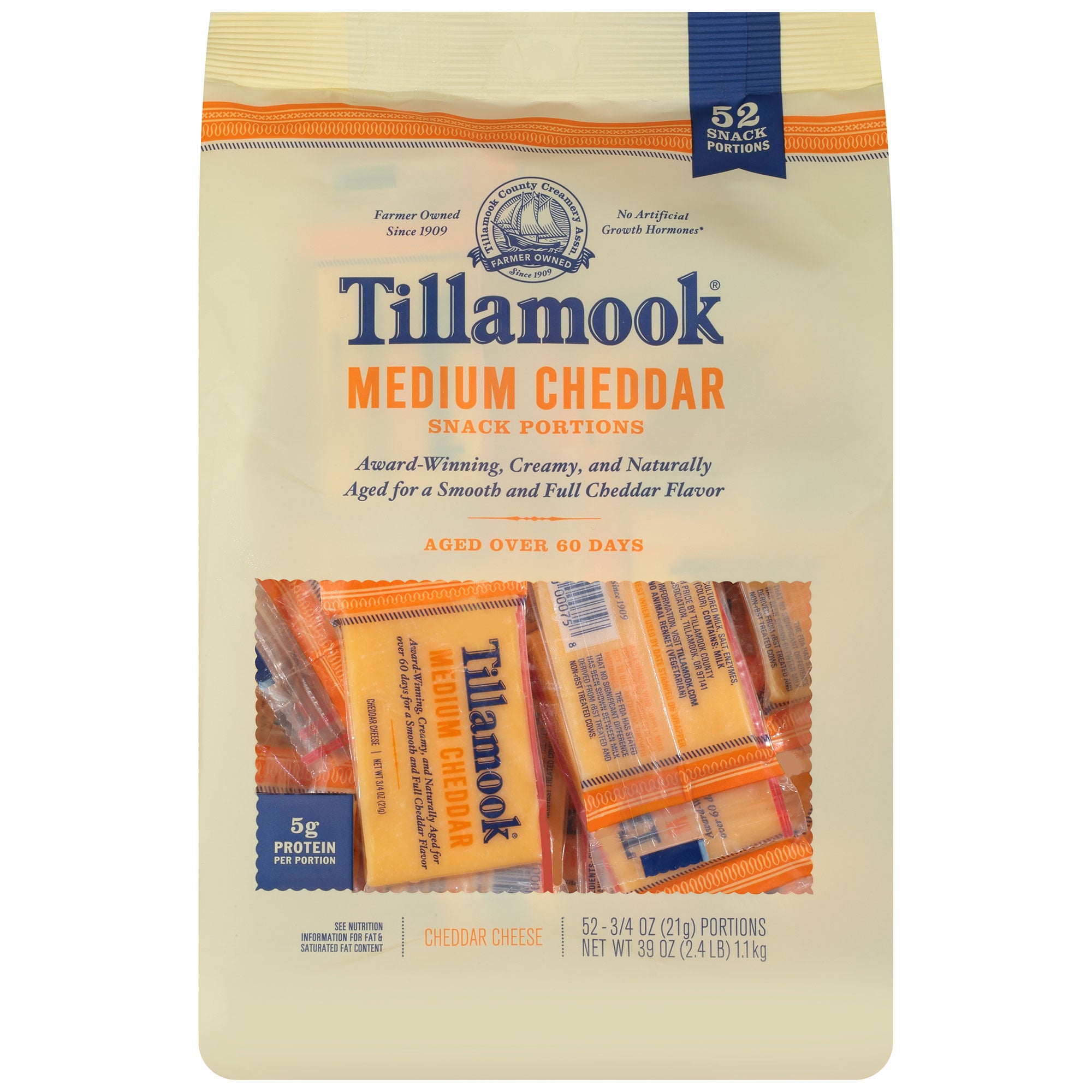 TILLAMOOK MEDIUM CHEDDAR CHEESE 52 COUNT .75 OUNCES EA