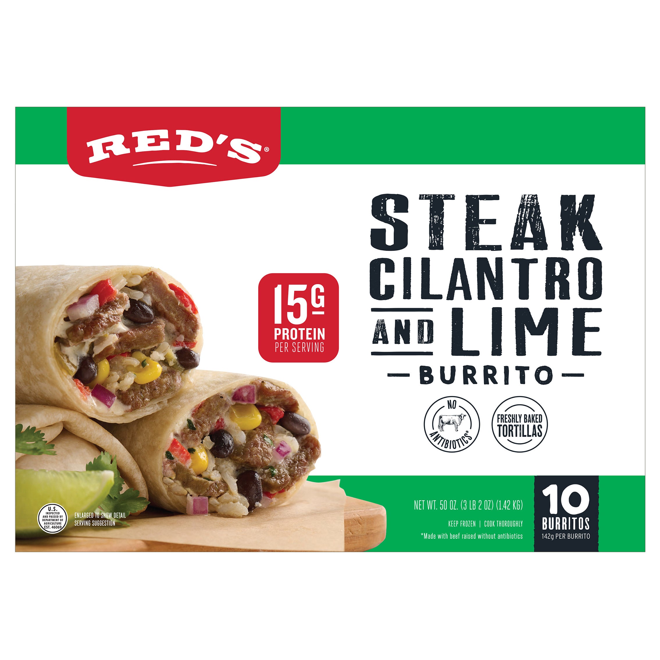RED'S STEAK CILANTRO BURRITO 10 COUNT BOX - Image 1