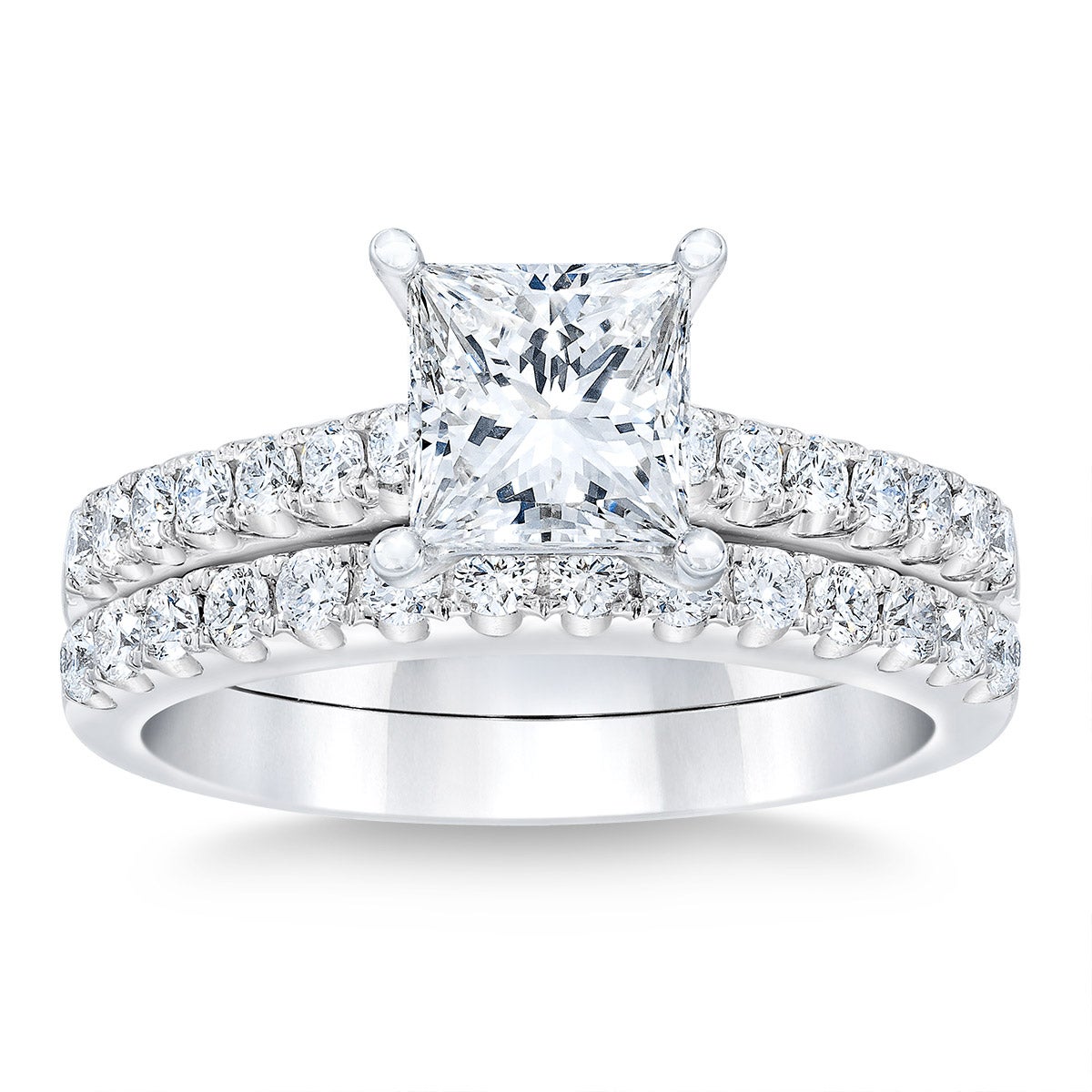 1.80CTW PRINCESS CUT PLATINUM WEDDING SET 1.20CT CNTR VS2 I SZ 7