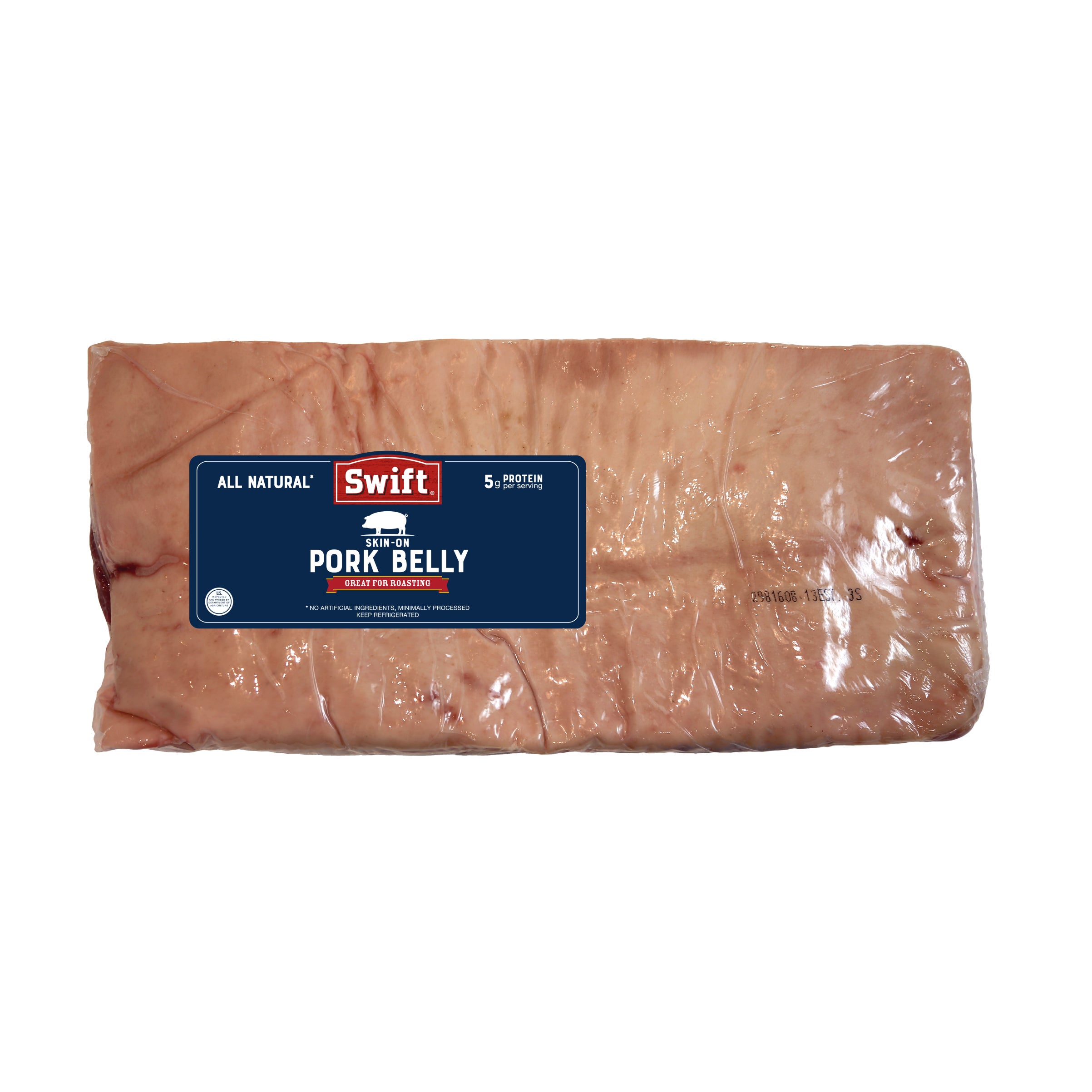 BONELESS PORK BELLY SKIN ON FULL CASE PER LB.