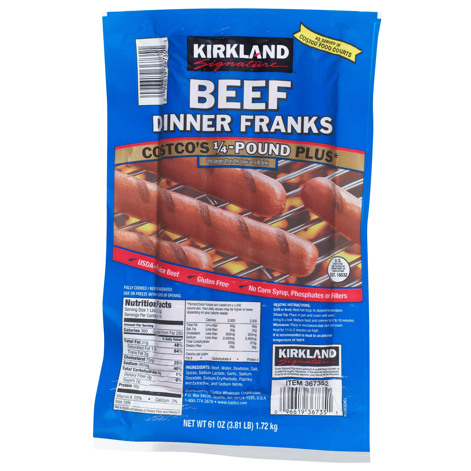 KIRKLAND SIGNATURE BEEF DINNER FRANK 3.81 LB - Image 1