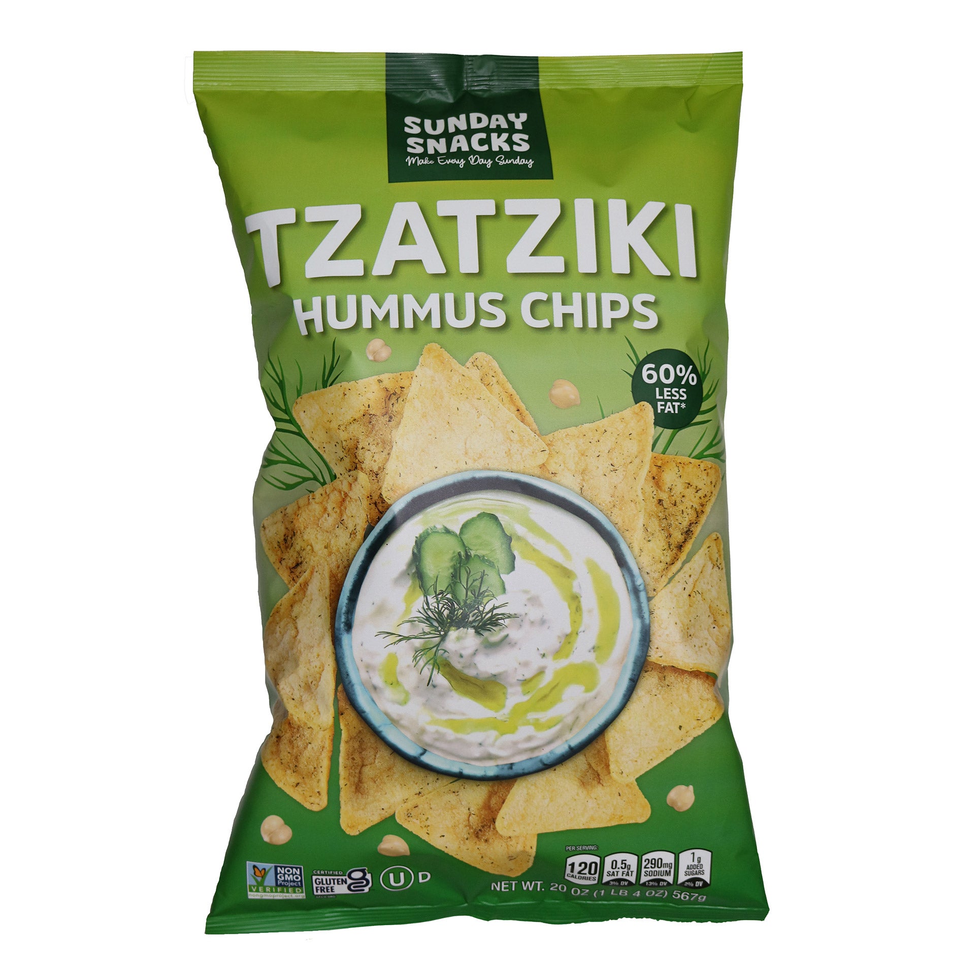 SUNDAY SNACKS TZATZIKI HUMMUS CHIP 20 OZ ( 1.25 LBS)