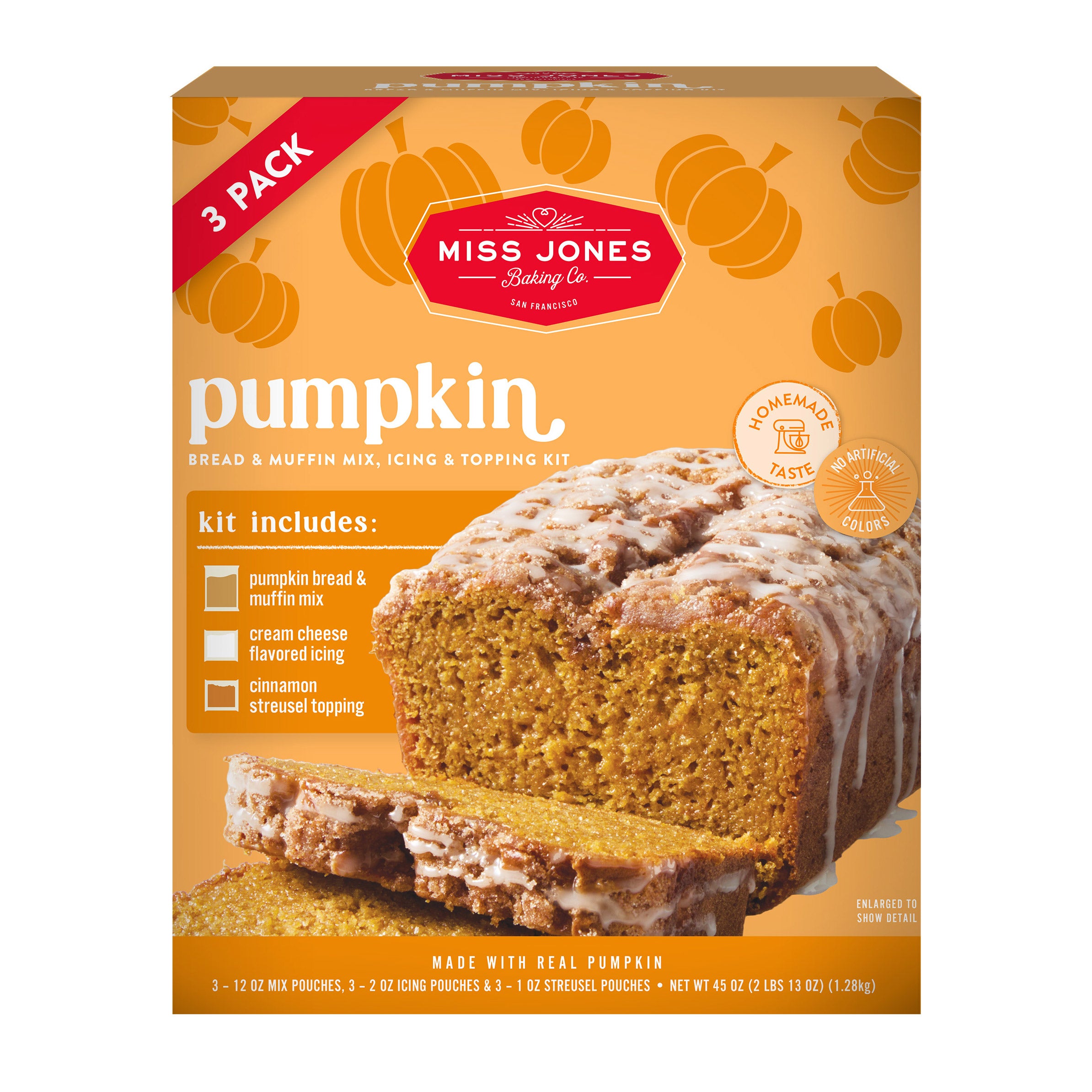 MISS JONES ORG PUMPKIN BREAD MIX 3-15 OUNCE BAGS