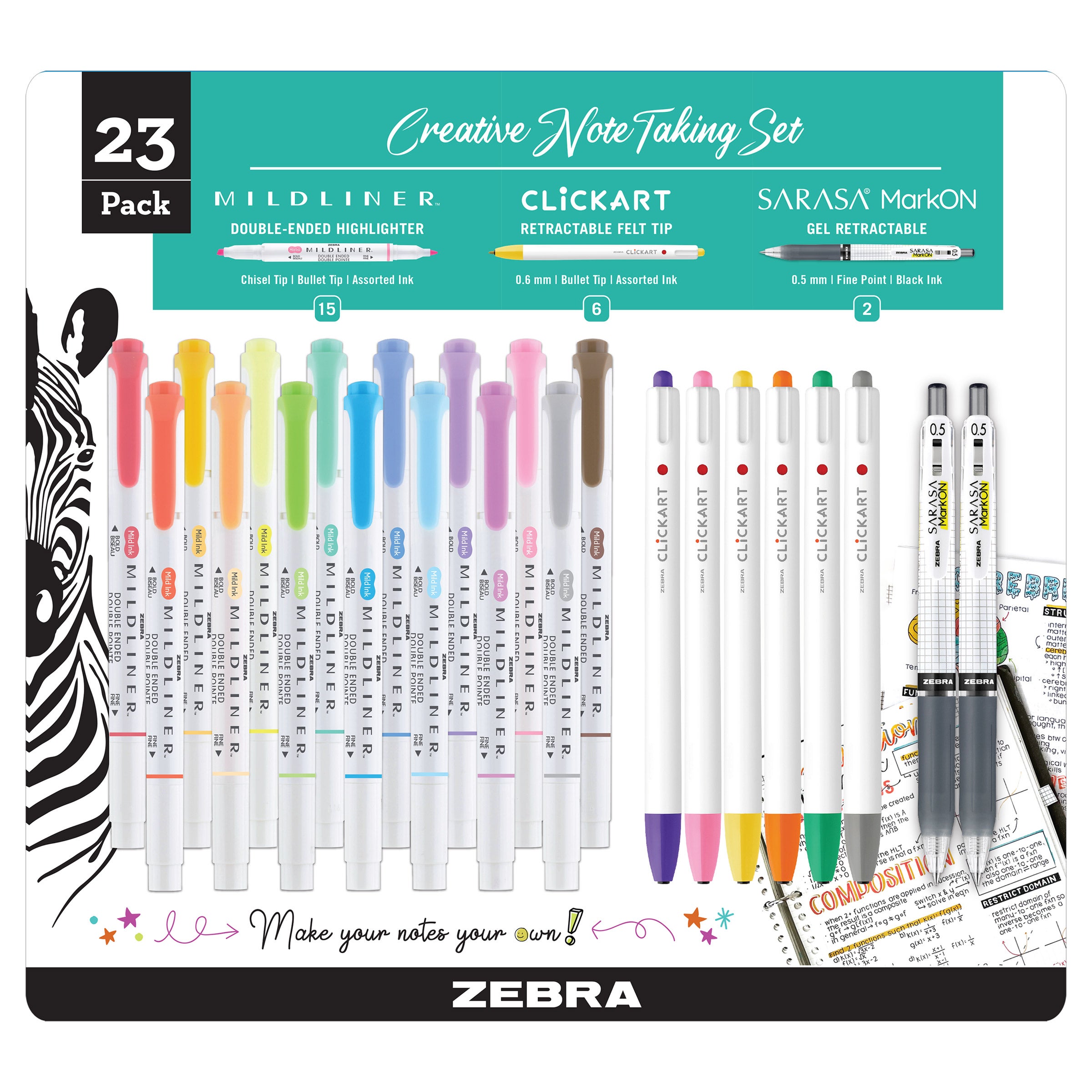 ZEBRA CREATIVE NOTETAKING SET 23 PIECES
