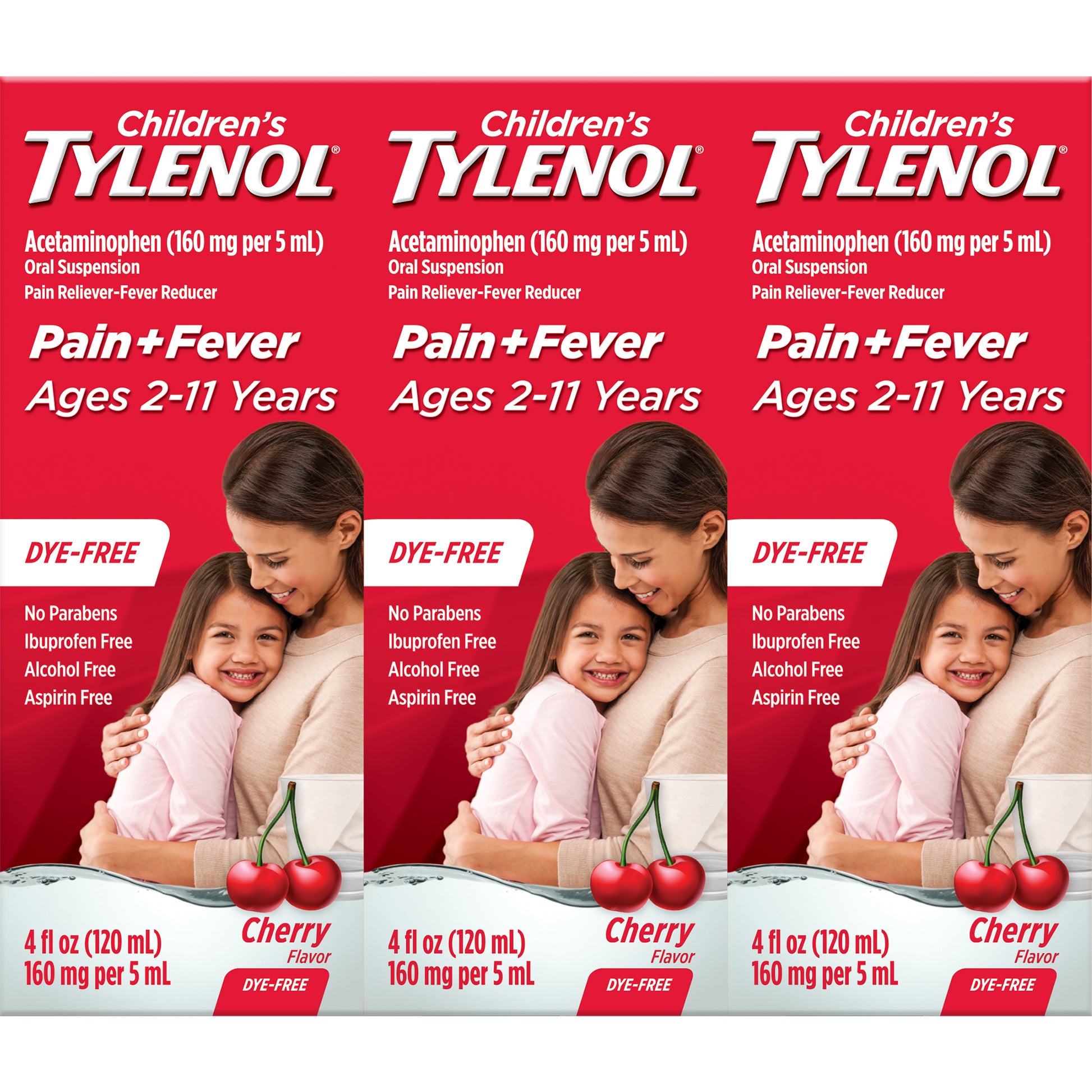 CHILDREN'S TYLENOL SUSPENSION DYE-FREE CHERRY 3X4 OZ - Image 1