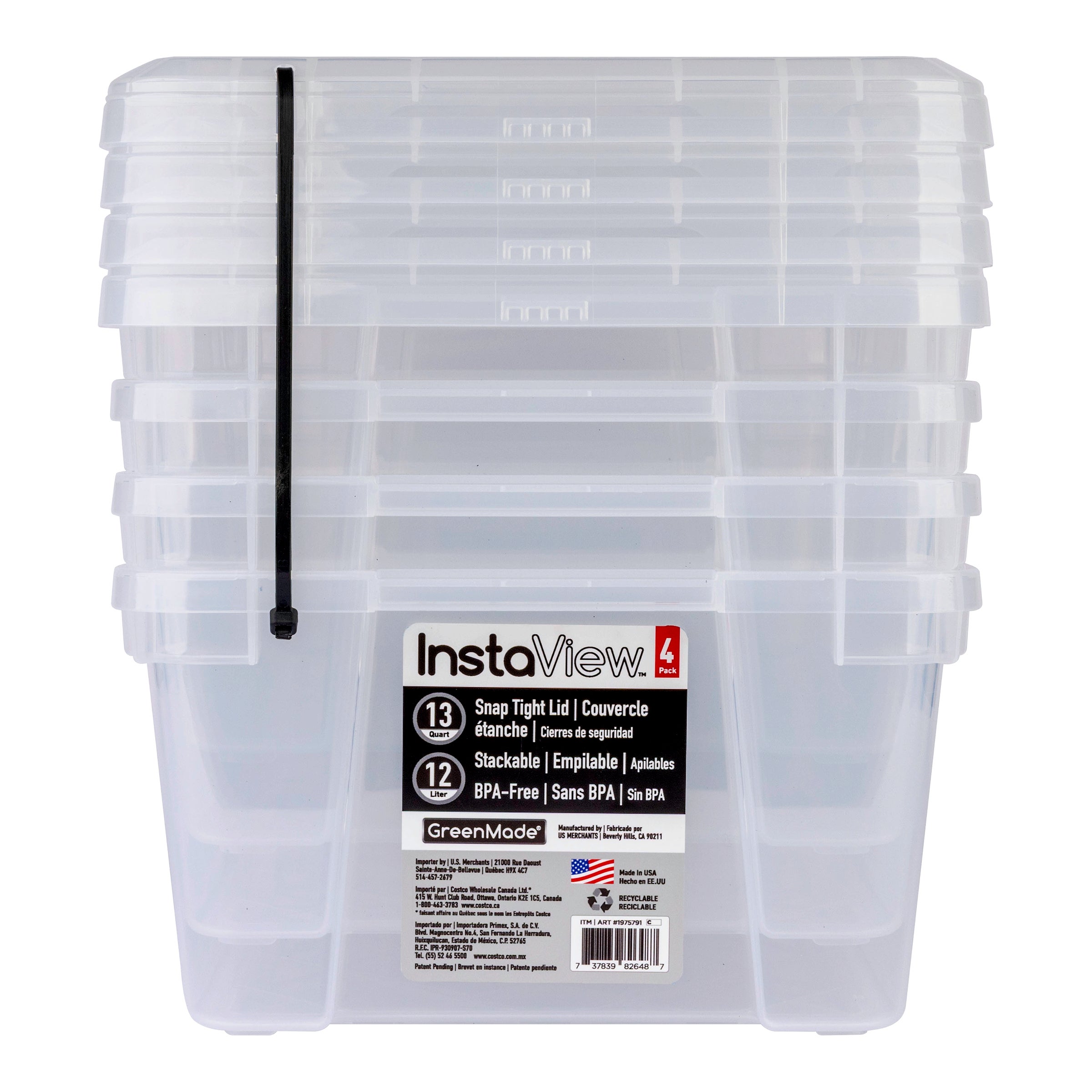 GREENMADE INSTAVIEW STORAGE BIN 13QT / 4PK