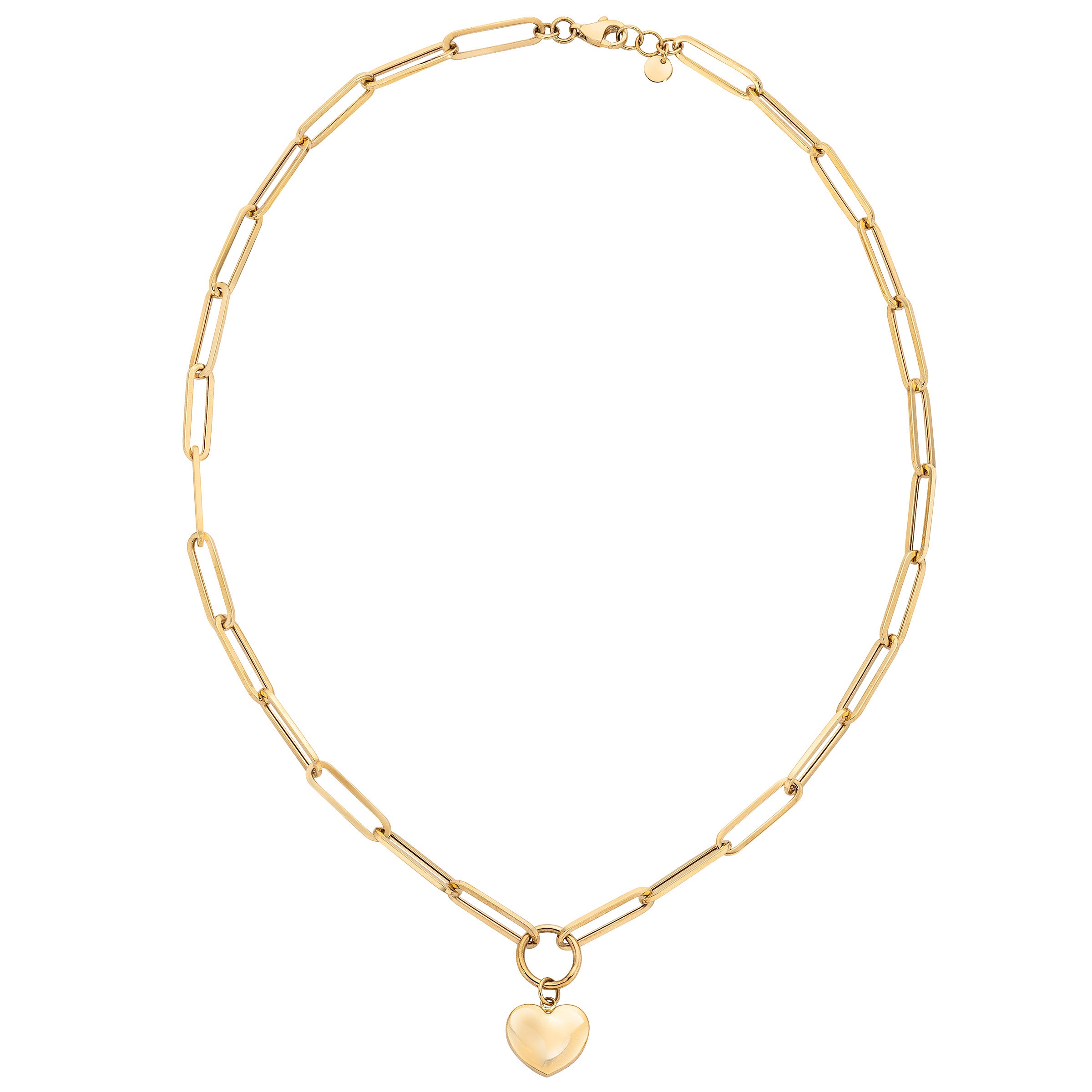 14KT YELLOW GOLD 18¨ HEART CHARM PAPERCLIP NECKLACE