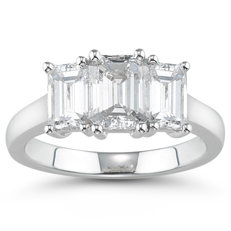 3.00CTW EMERALD CUT PLATINUM 3 STONE RING 1.50CT CENTER VS2 ¨I¨ - Image 1