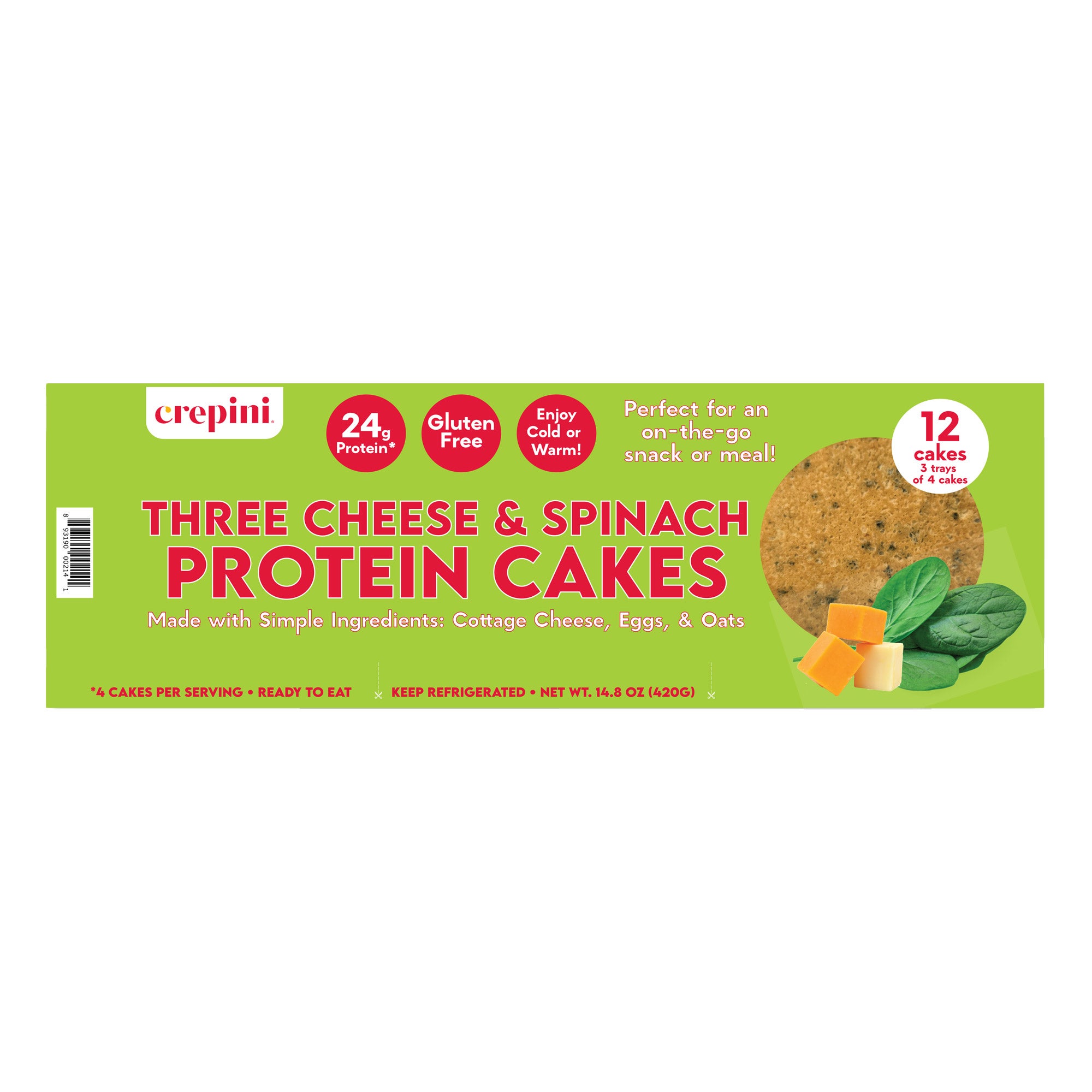 CREPINI 3 CHEESE AND SPINACH PROTEIN CAKES 14.8 OZ