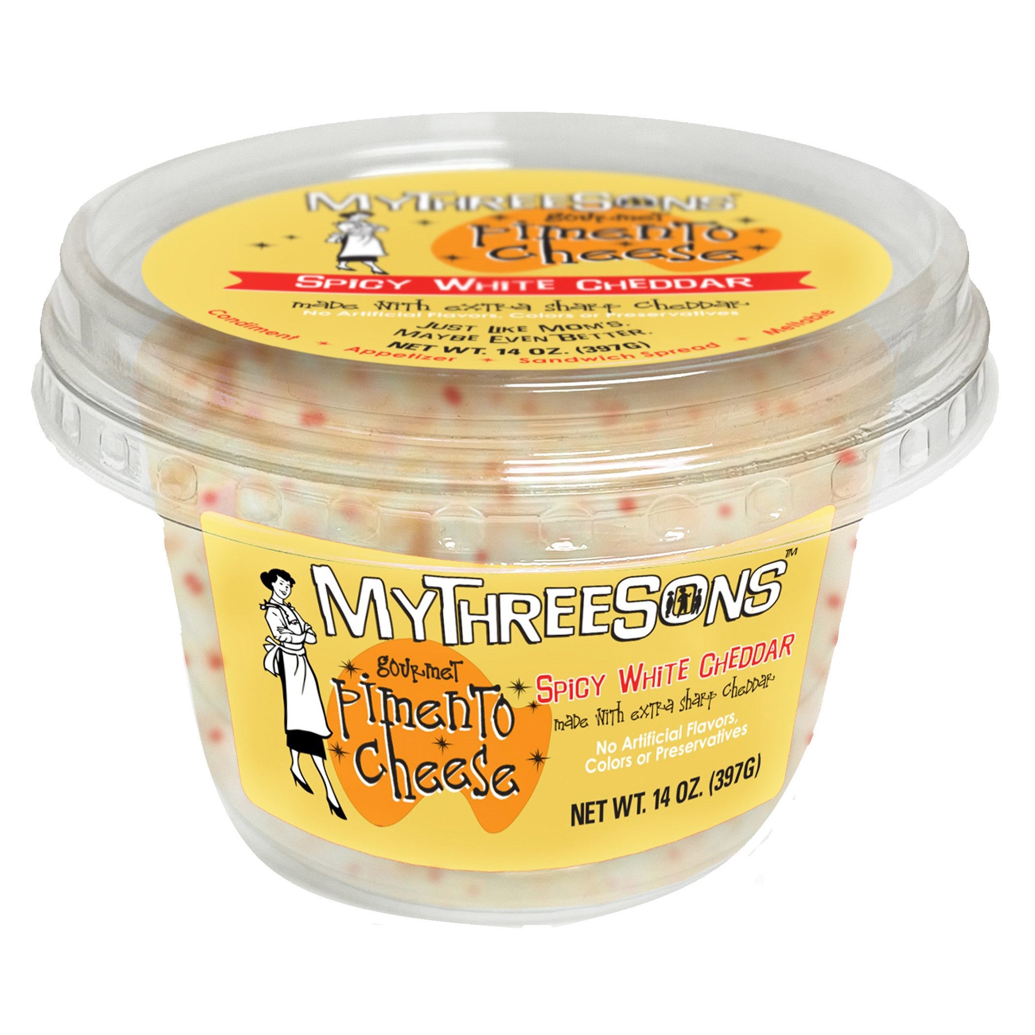 MY THREE SONS SPICY CHEDDAR PIMENTO 14 OUNCES