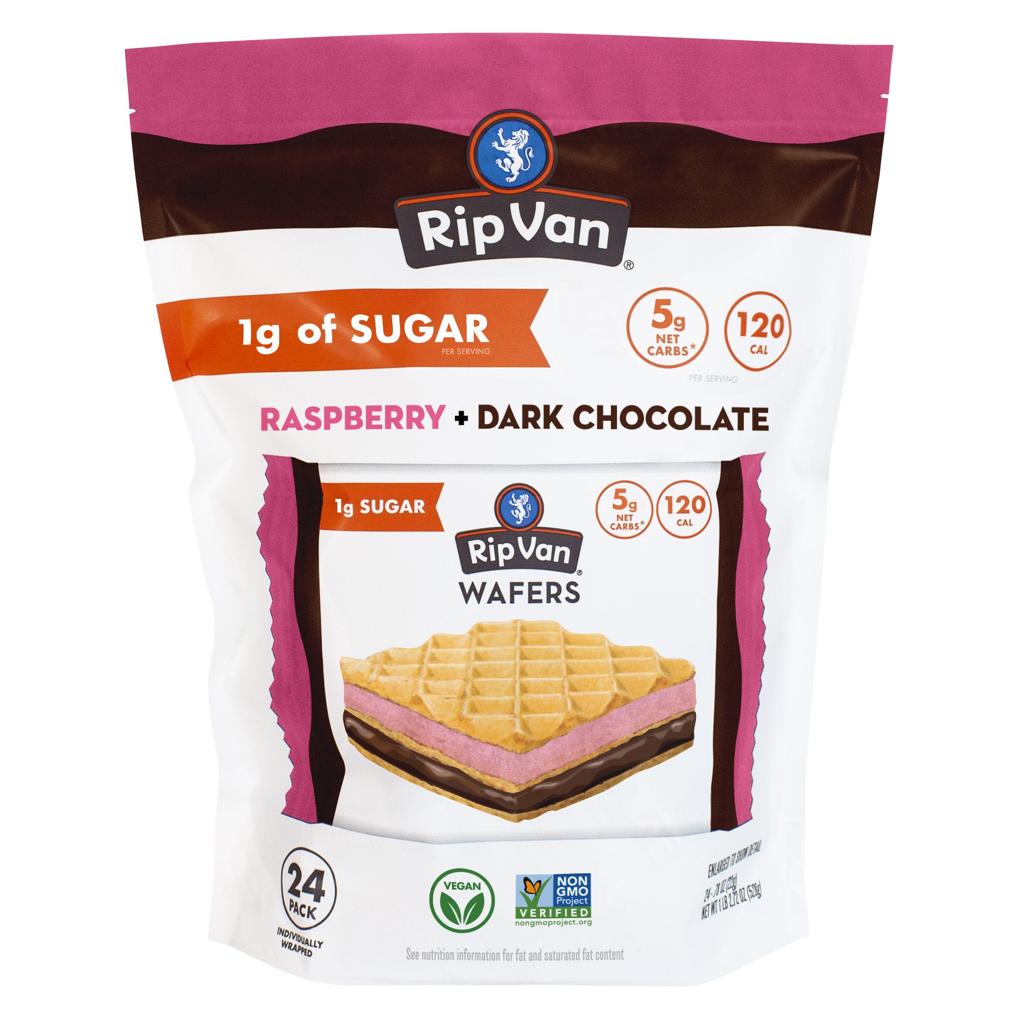RIP VAN WAFERS RASPBERRY CHOCOLATE 24 COUNT/.78 OUNCE - Image 1