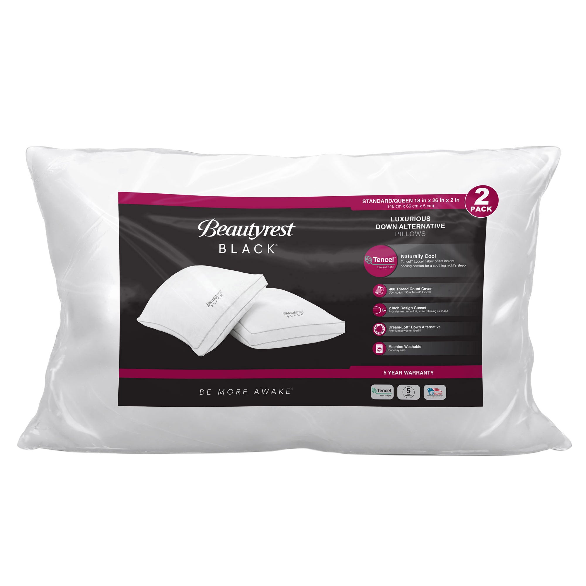 BEAUTYREST BLACK DOWN ALTERNATIVE PILLOW - KING 2PK