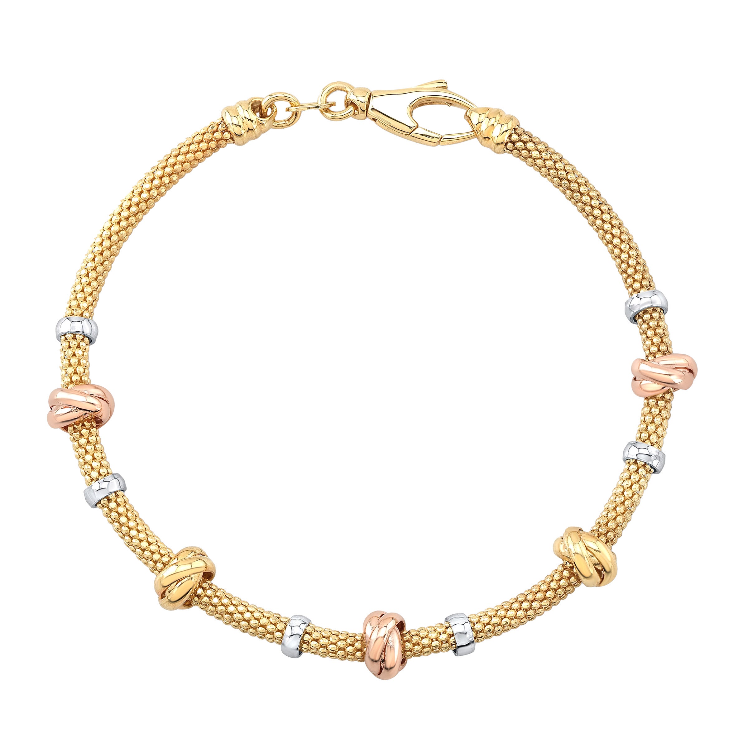 14KT TRI-COLOR GOLD POPCORN BRACELET MADE IN ITALY - Image 1