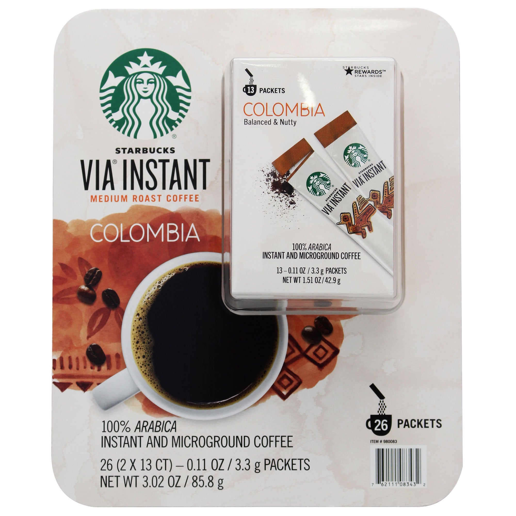 STARBUCKS VIA COLOMBIAN COFFEE 3.02 OZ (0.19 LBS)