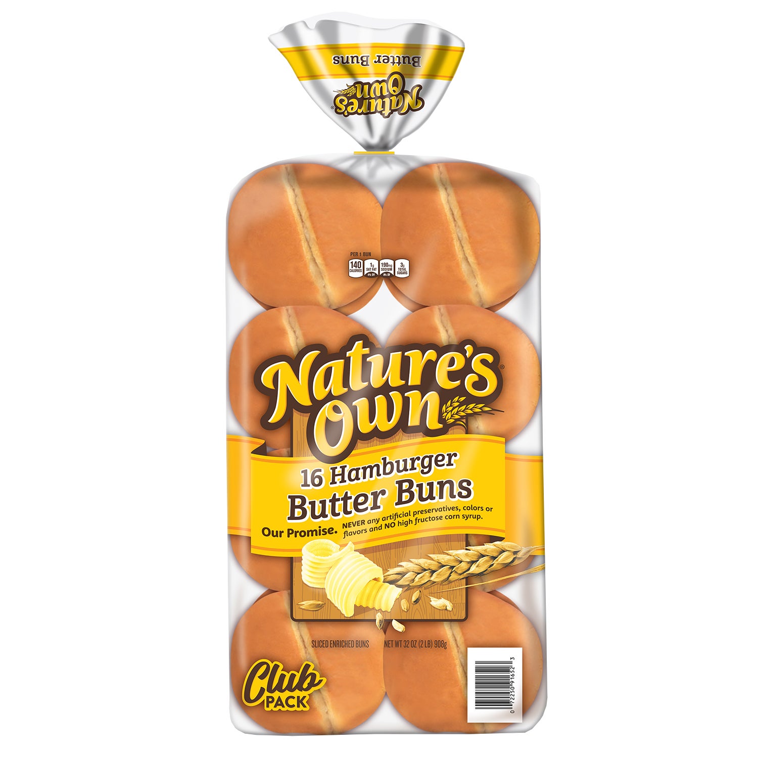 NATURE'S OWN BUTTER HAMBURGER BUNS 16CT/32 OZ