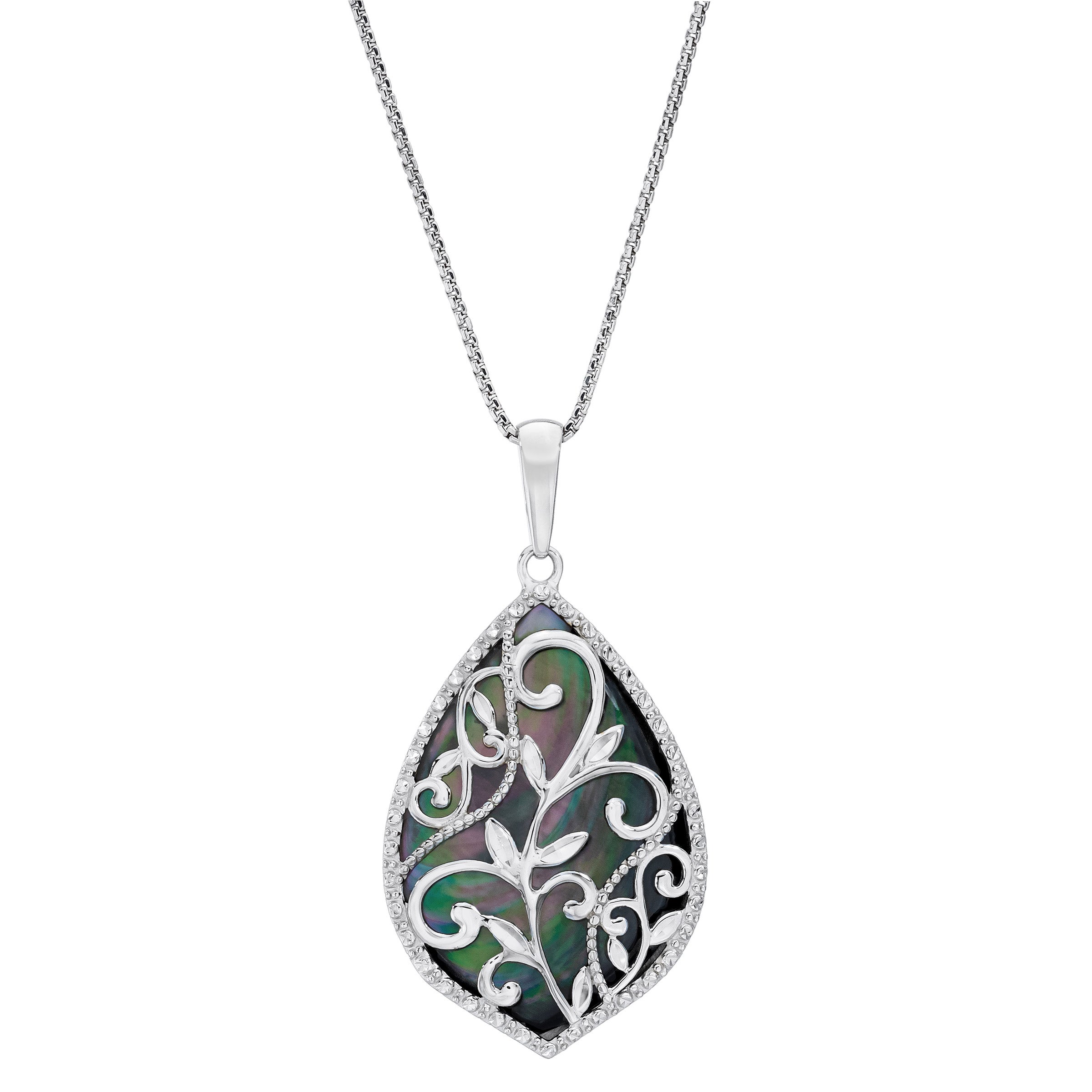 14KT WHITE GOLD MOTHER OF PEARL TEARDROP NECKLACE - Image 1
