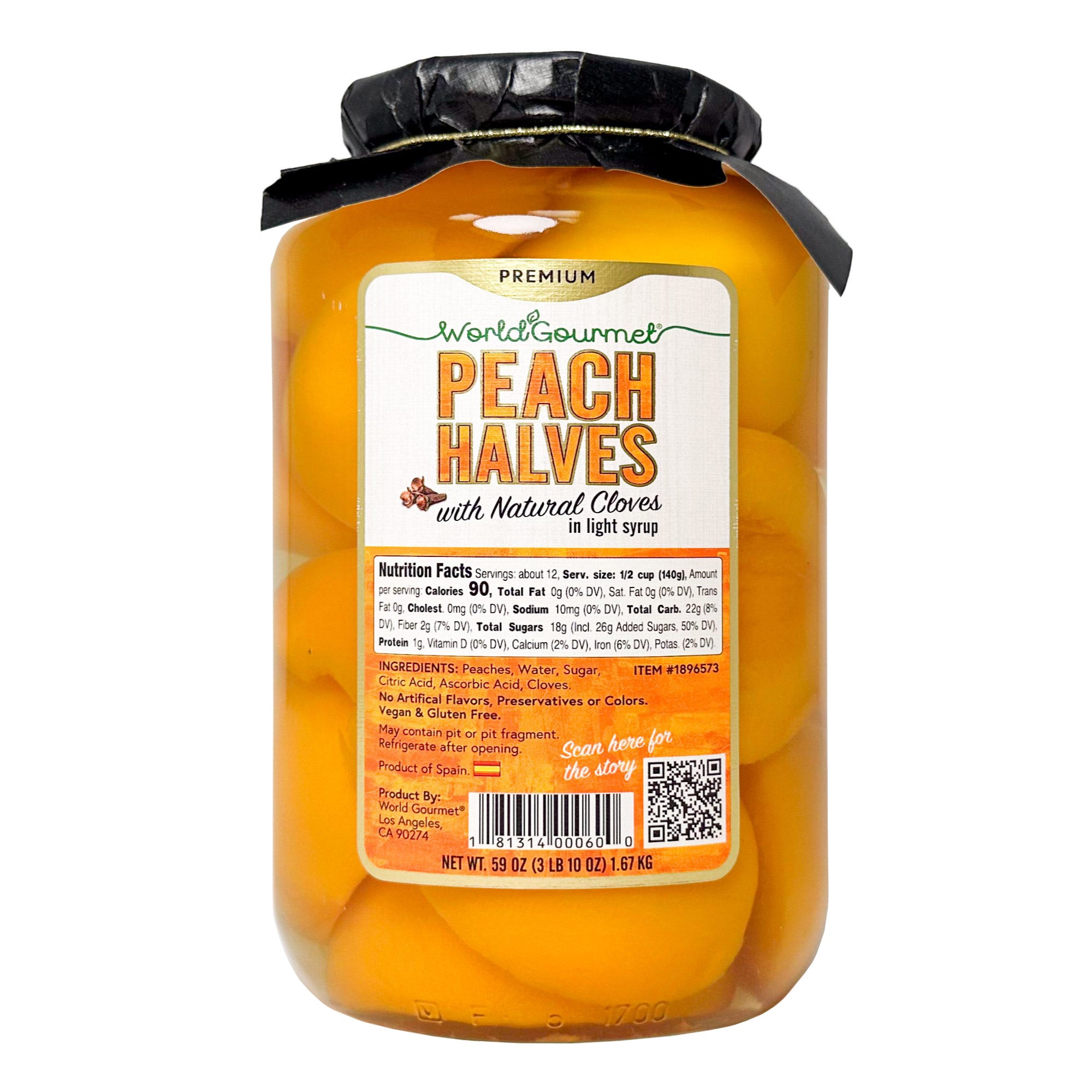 WORLD GOURMET PEACH HALVES W/CLOVES 60 OUNCES - Image 1