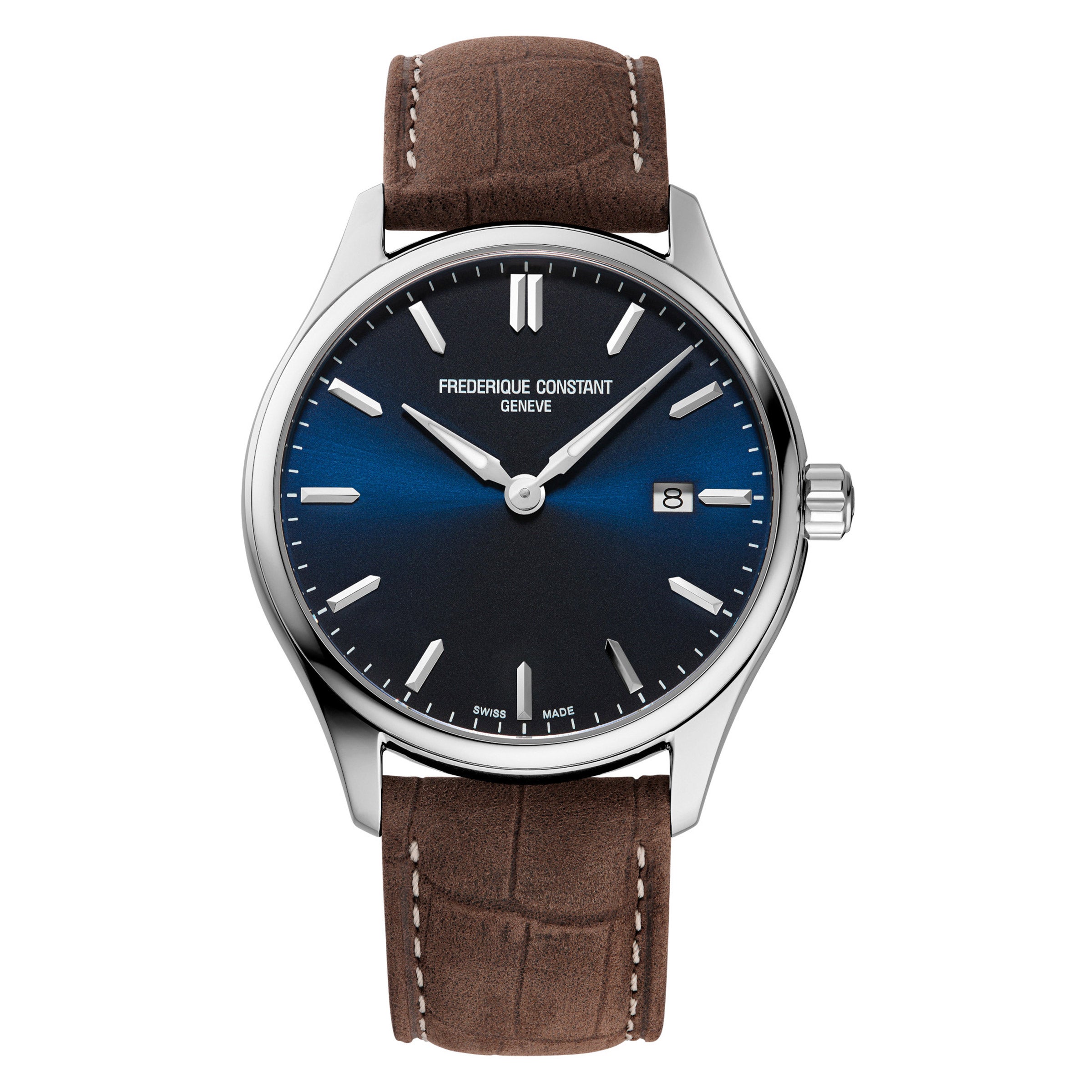 FREDERIQUE CLASSIC BROWN LEATHER STRAP QUARTZ MENS WATCH