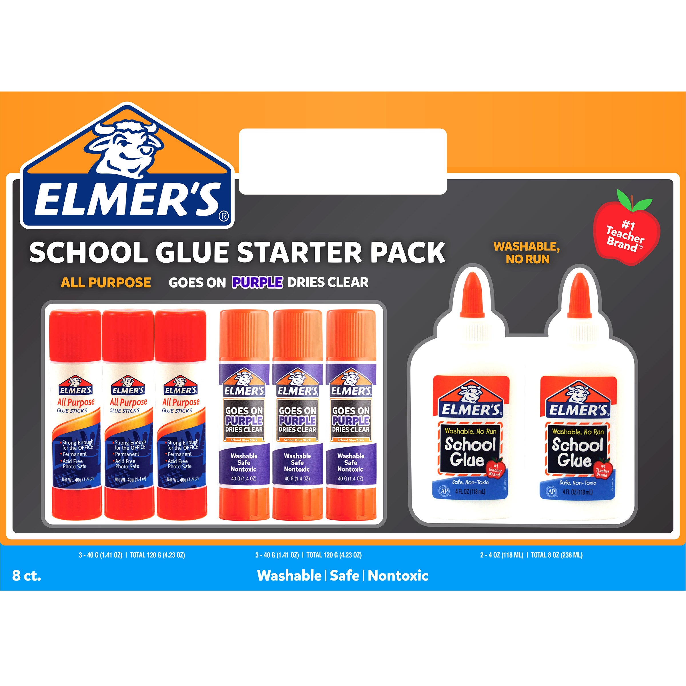 ELMERS GLUE SCHOOL STARTER PACK ASSORTED 8CT