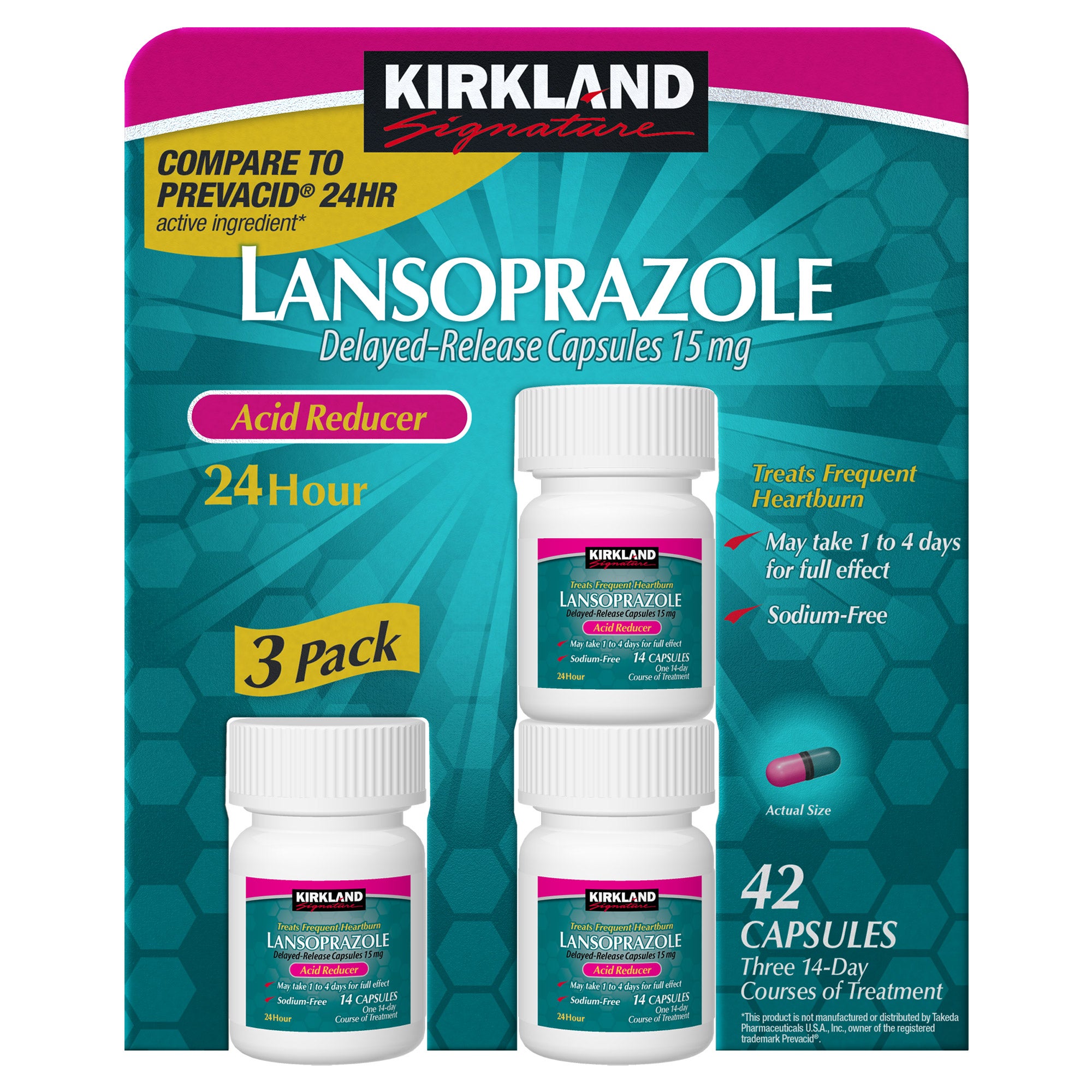 KIRKLAND SIGNATURE LANSOPRAZOLE 15MG CAPS 3 X 14 COUNT - Image 1