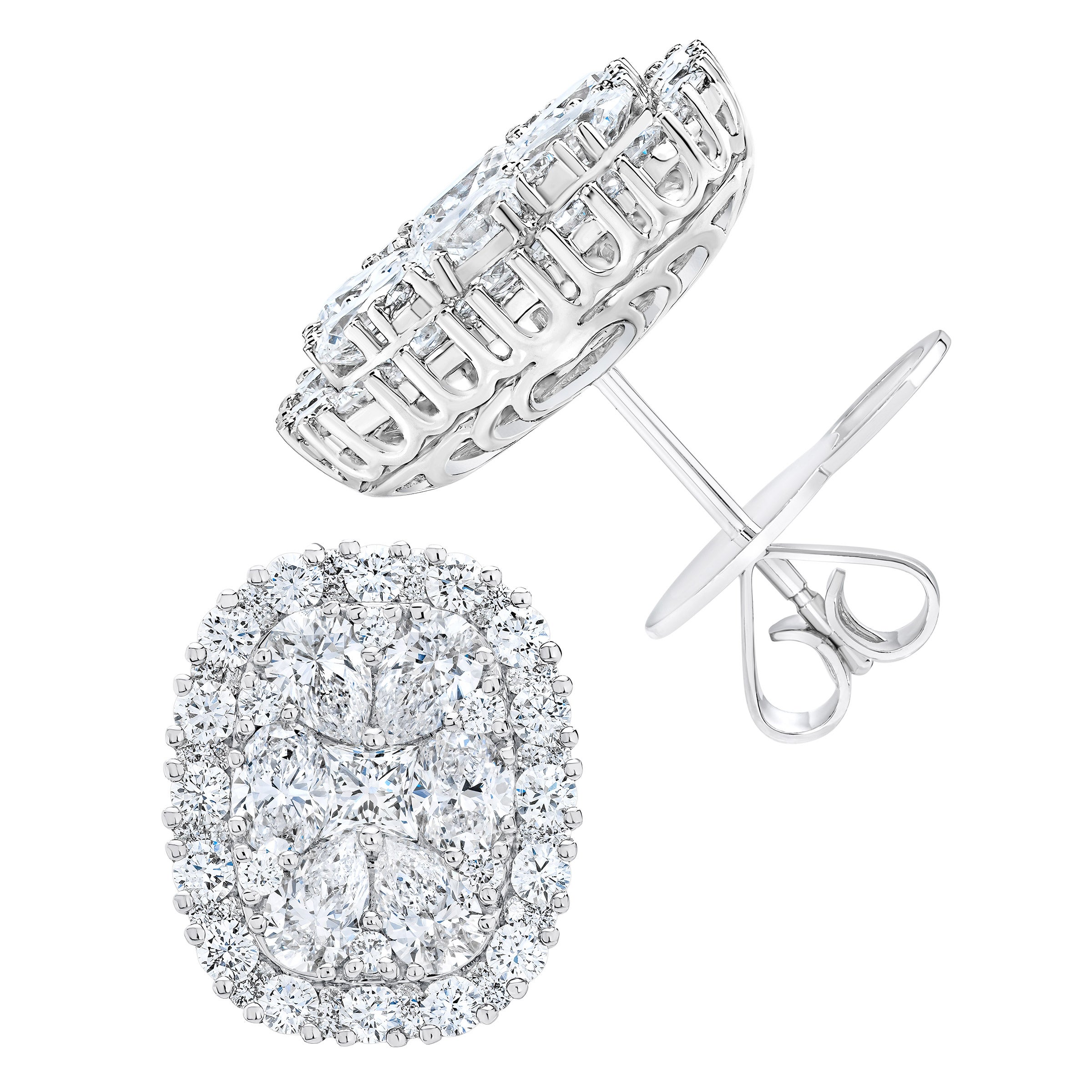 18KT WHITE GOLD VS2 I 3.82CTW CLUSTER DIAMOND STUD EARRINGS - Image 1