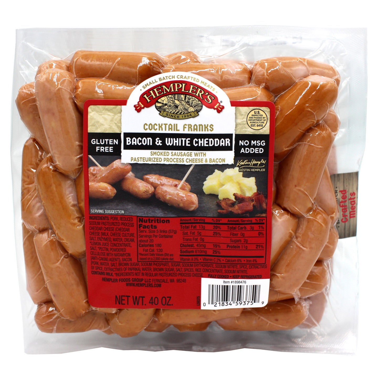 HEMPLER'S BACON & WHITE CHEDDAR COCKTAIL FRANKS 2/20OZ - Image 1
