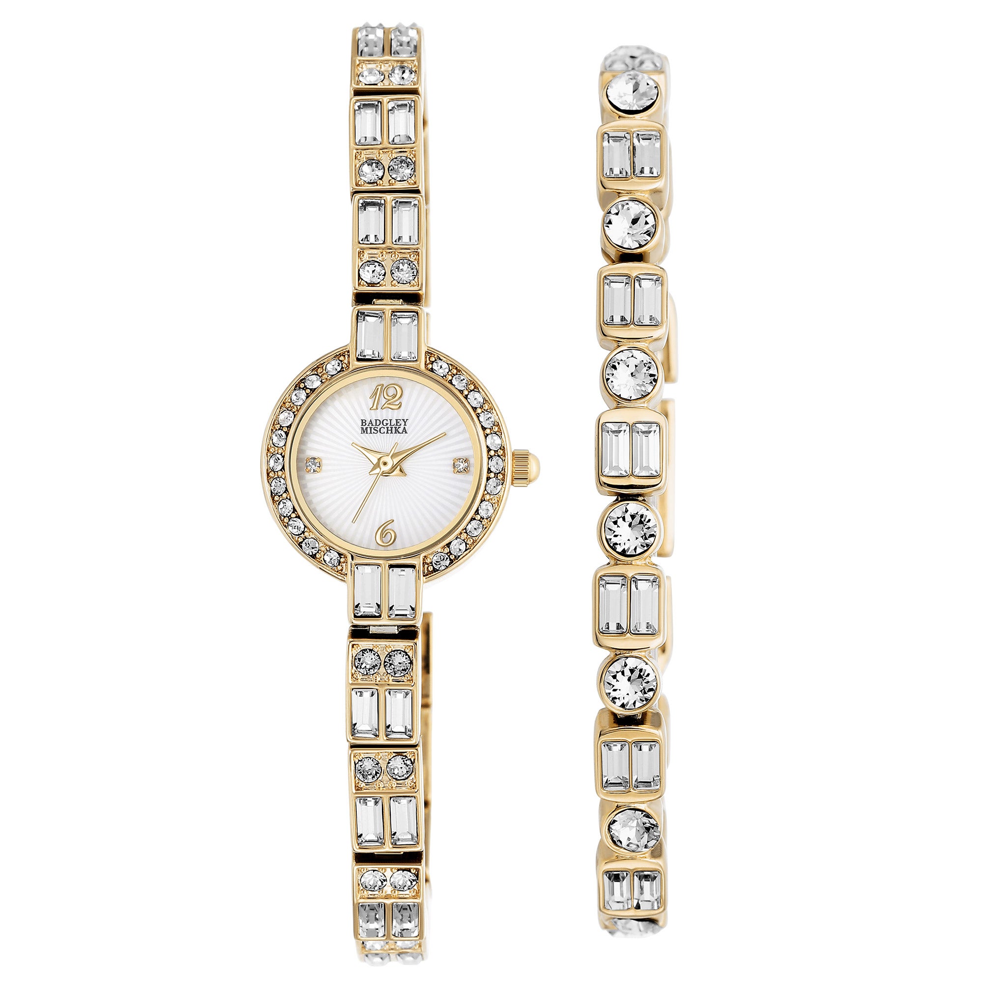 BADGLEY MISCHKA SWAROVSKI CRYSTAL LADIES GOLD TONE WATCH - Image 1