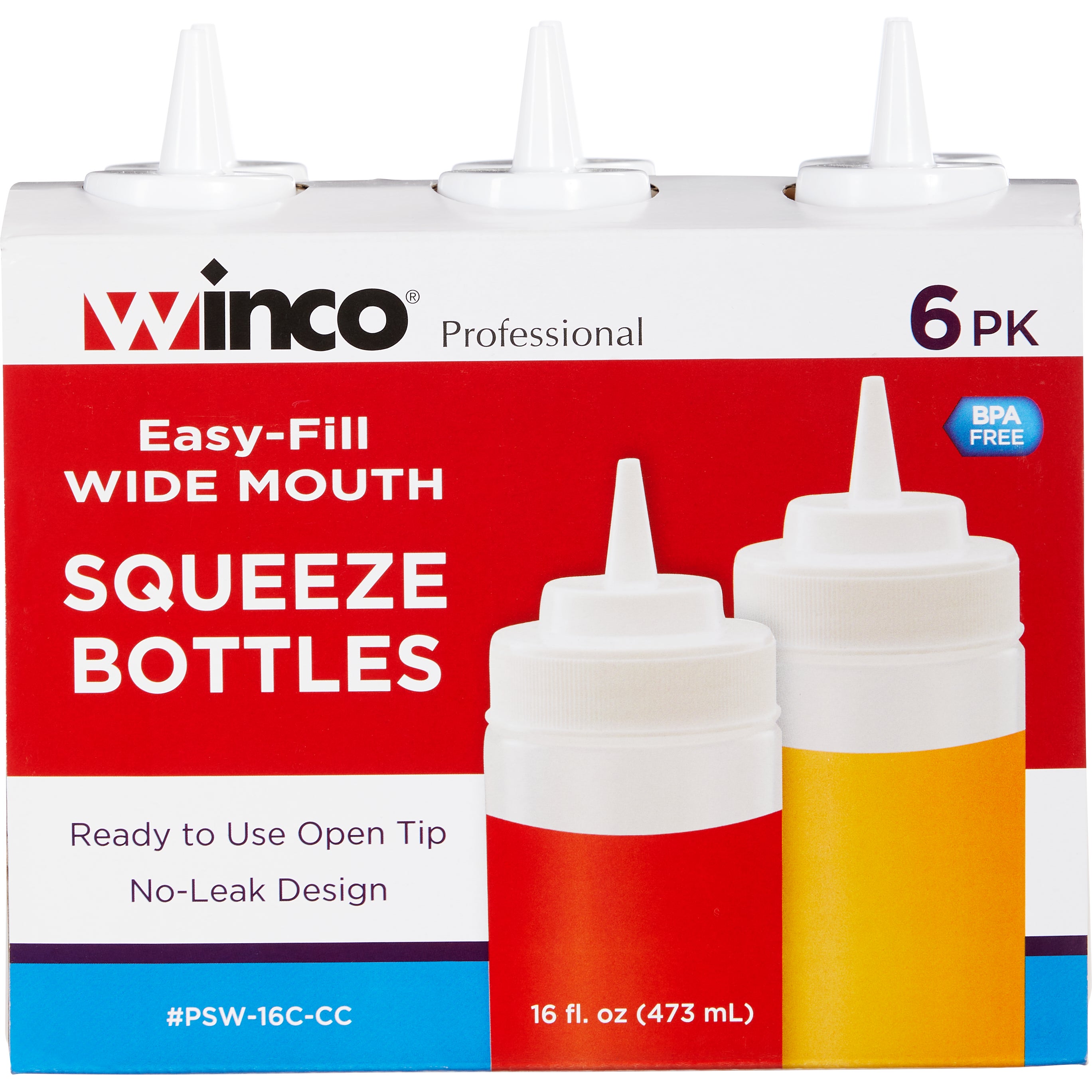 WINCO SQUEEZE BOTTLES WIDE MOUTH 6CT