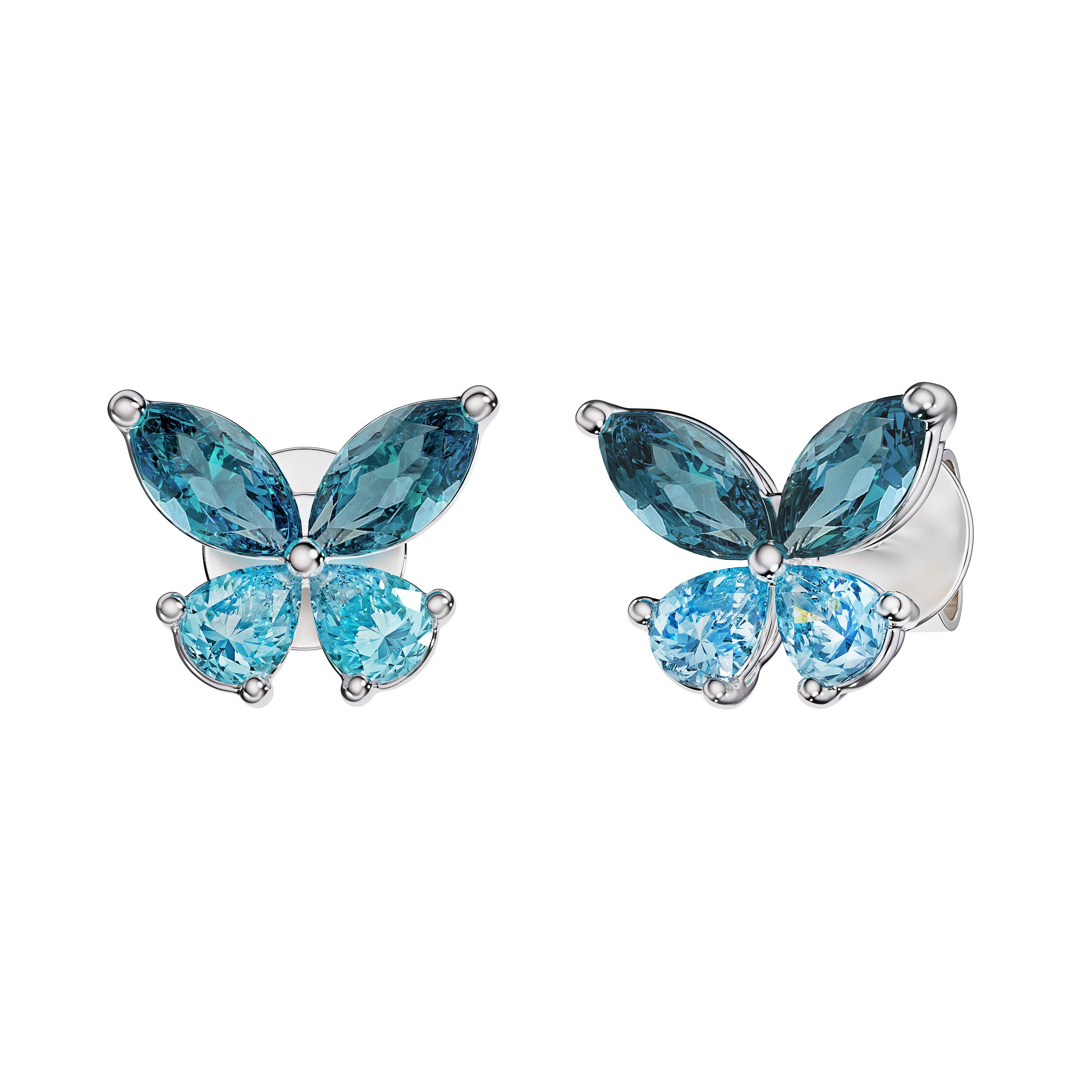 14KT WHITE GOLD SWISS AND LONDON BLUE TOPAZ BUTTERFLY EARRINGS - Image 1