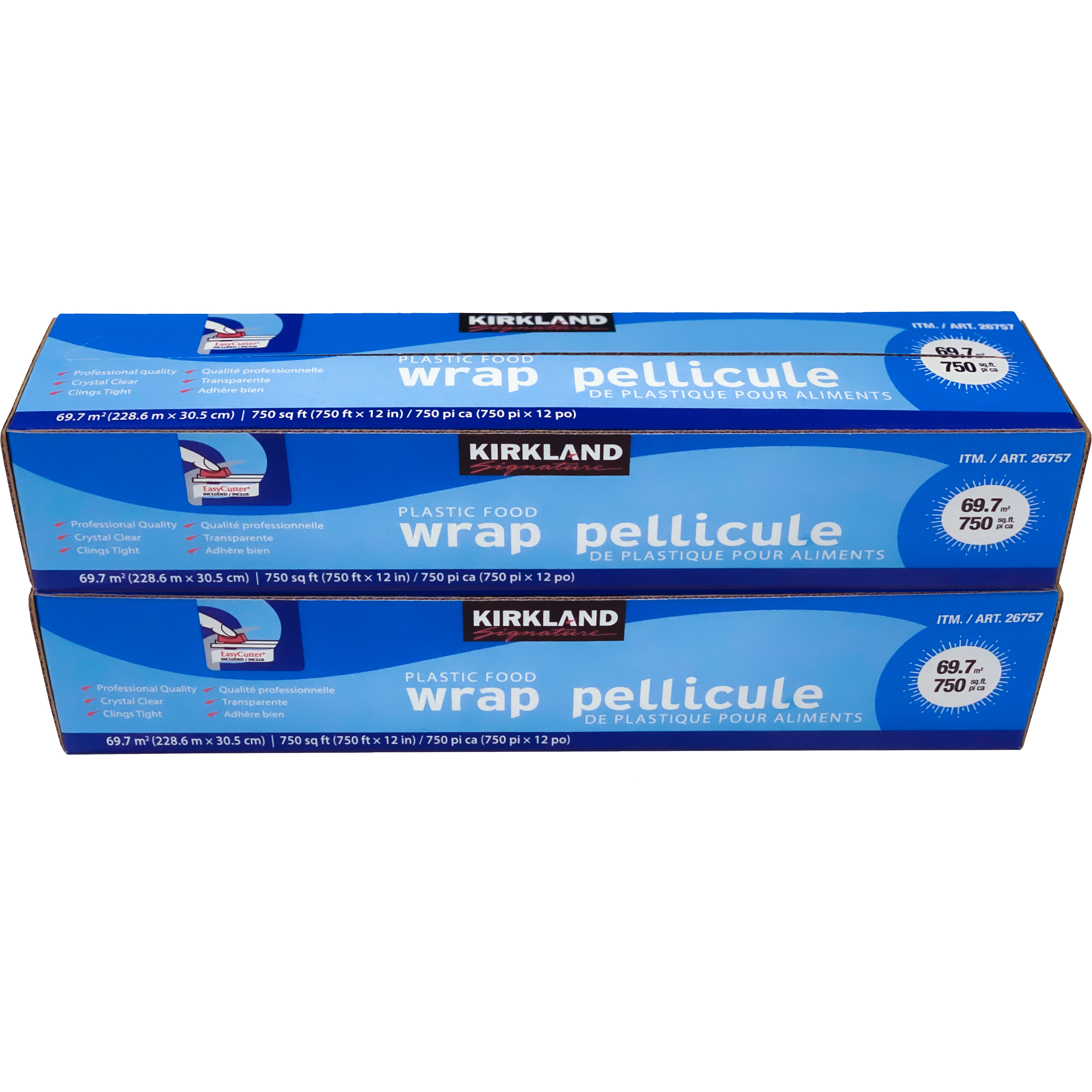 KIRKLAND SIGNATURE PLASTIC FOOD WRAP 2 ROLLS - 12" / 750'