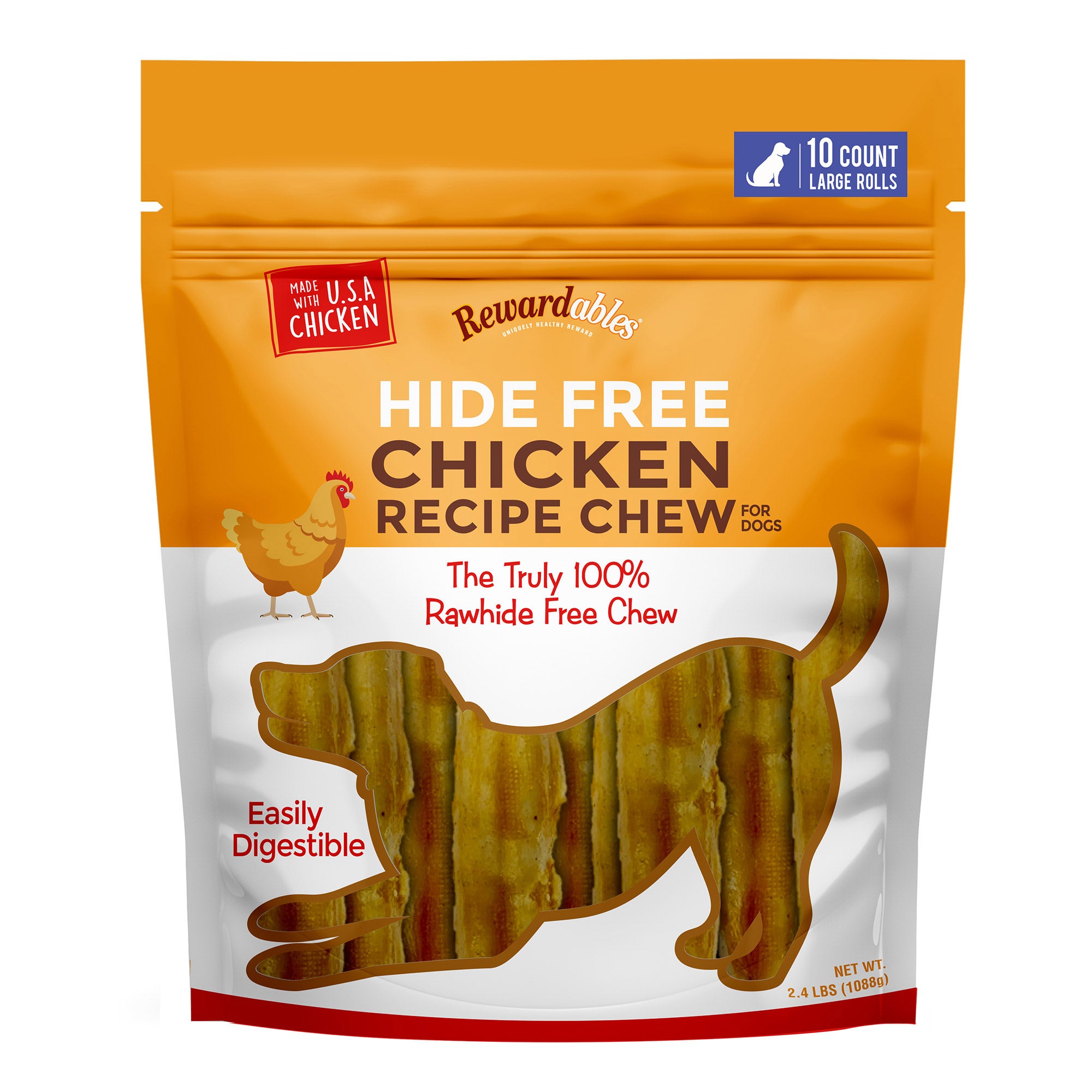REWARDABLES HIDE FREE CHICKEN CHEW DOG TREAT 10 CT - Image 1