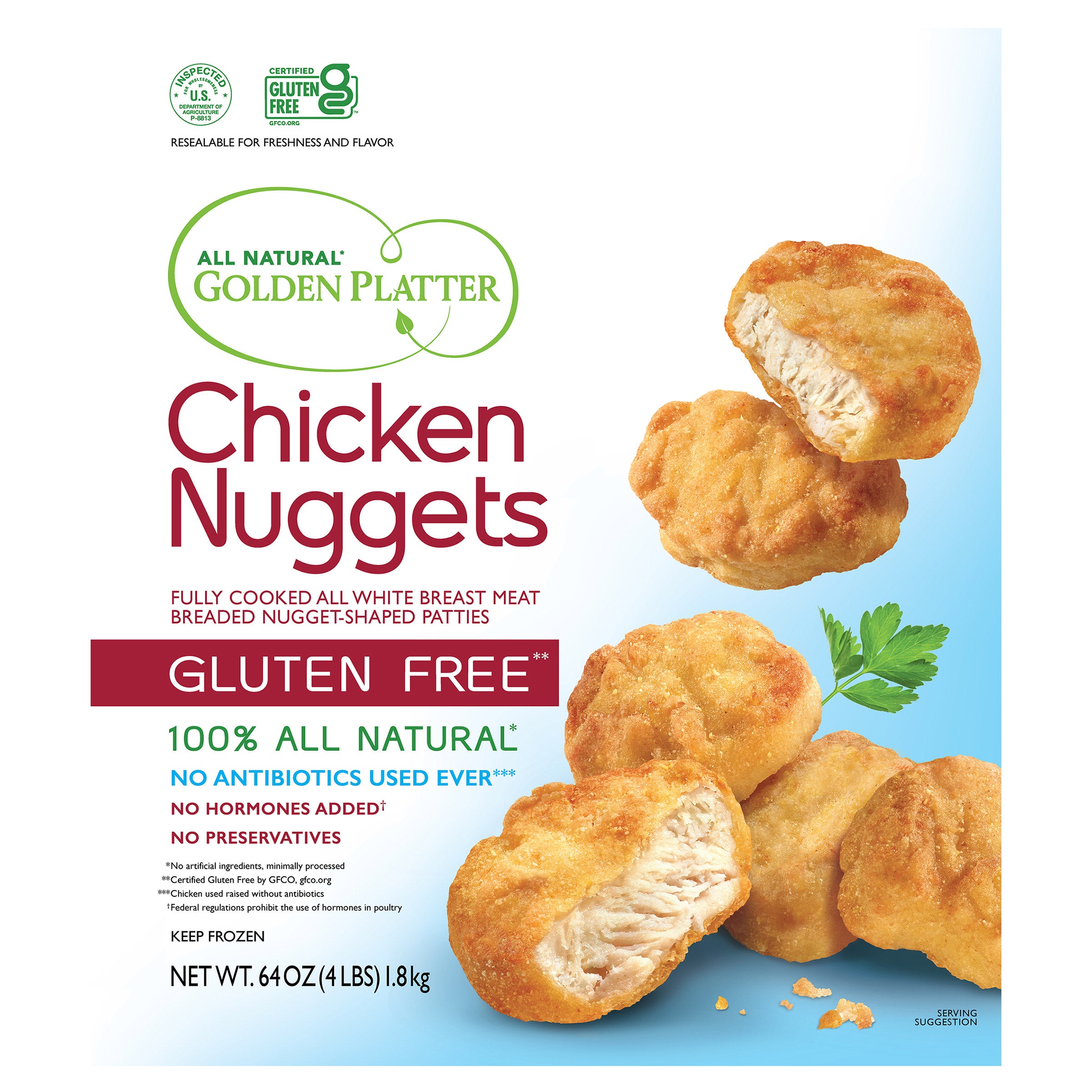 GOLDEN PLATTER GLUTEN FREE NUGGETS 4 POUND BAG