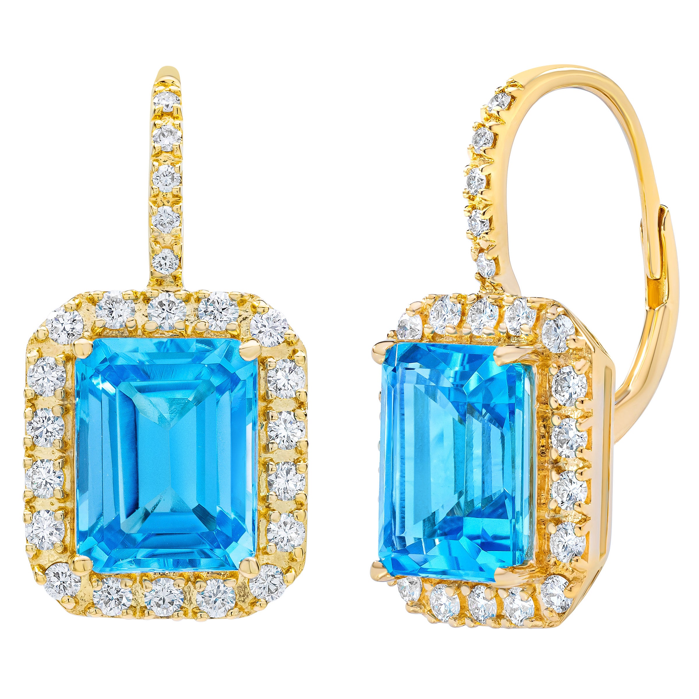 14KT YELLOW GOLD .54CTW VS2 I DIAMOND BLUE TOPAZ EARRINGS - Image 1