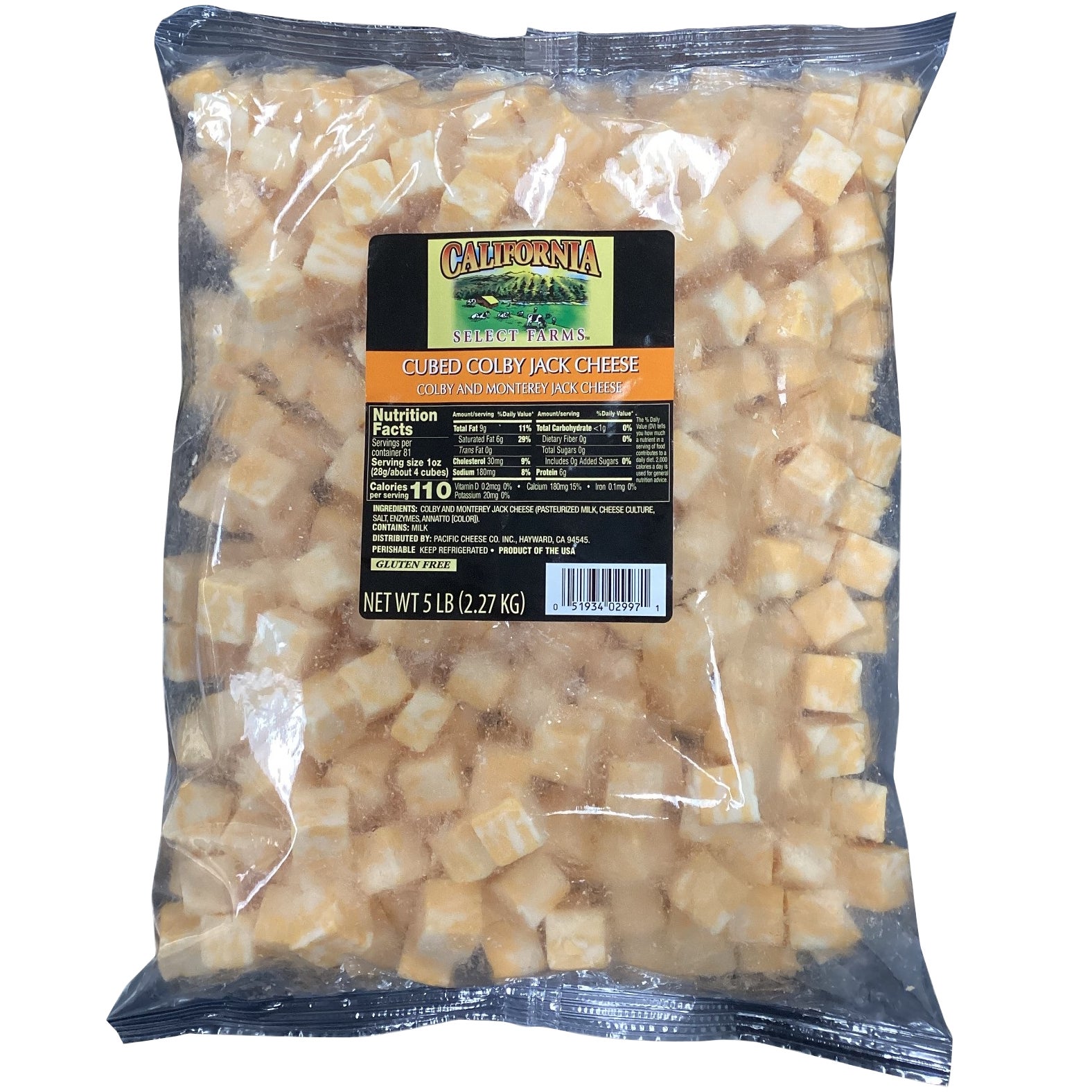 CALIFORNIA SELECT FARM COLBY JACK CUBES 5 LBS