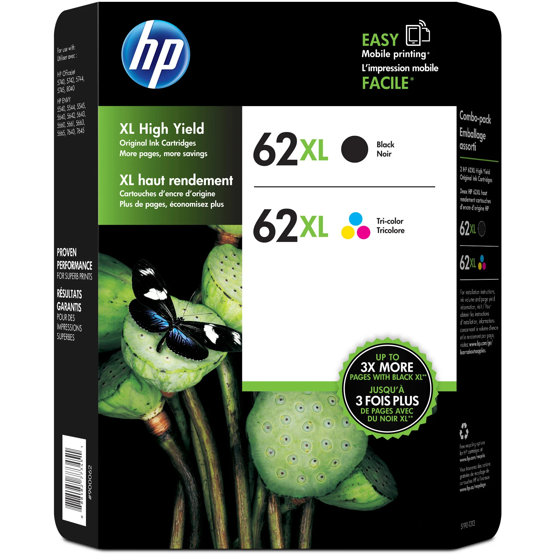 HP 62XL INK CARTRIDGE BLACK/COLOR COMBO 2PK - Image 1
