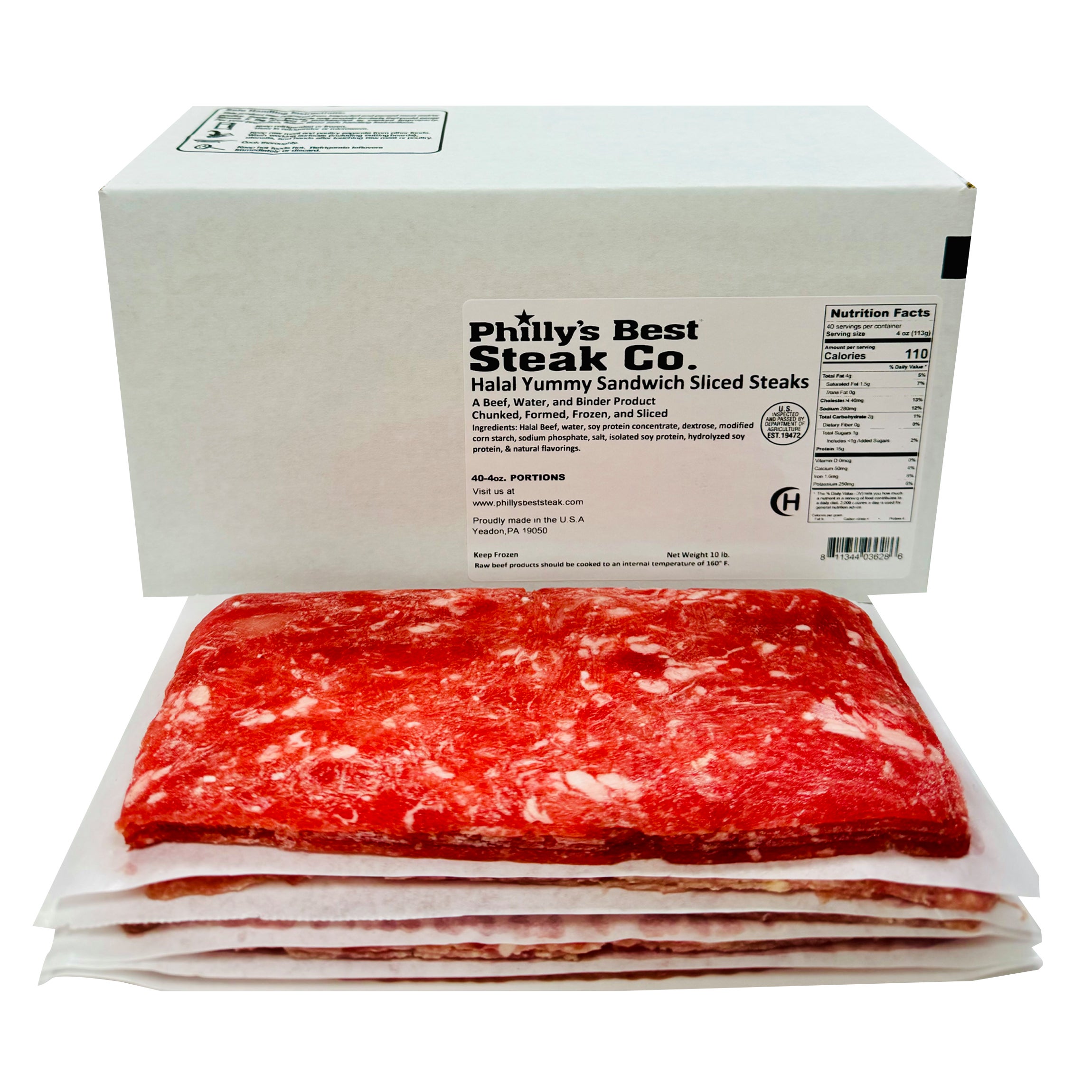PHILLY'S BEST STEAK CO HALAL FLAT BEEF STEAK 40/4 OZ (10 LBS)