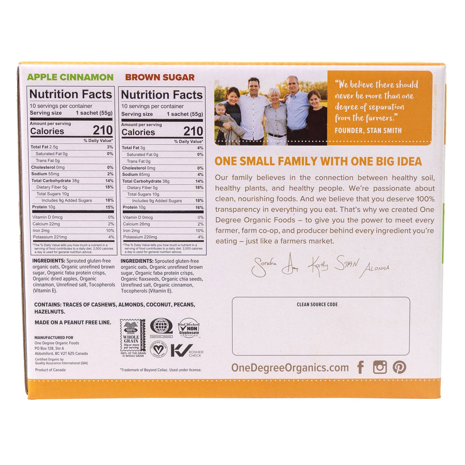 ONE DEGREE FOODS ORG GF INSTANT OATMEAL 20/2.25 OUNCE PACKETS - Image 1