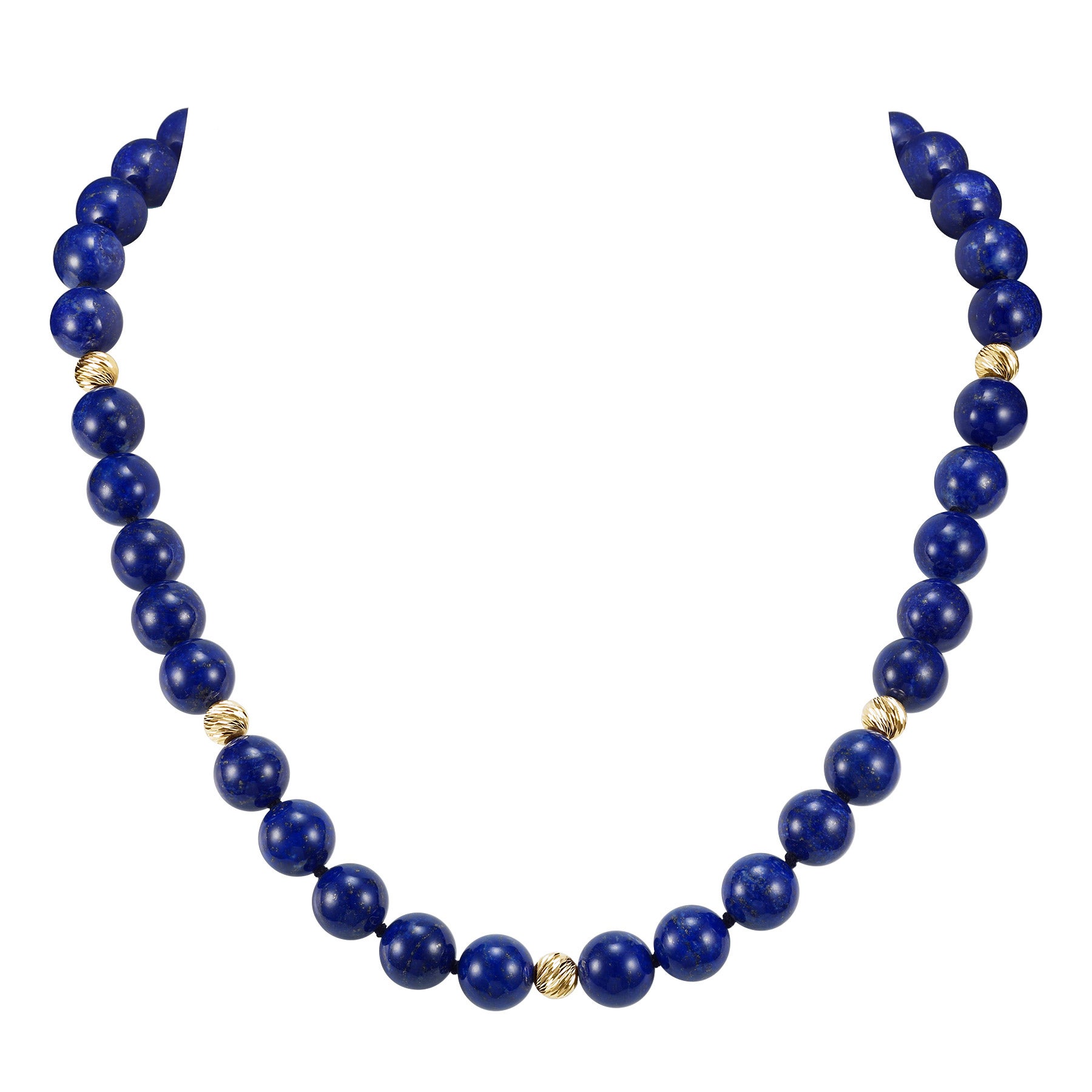 14KT YELLOW GOLD 10MM BLUE LAPIS NECKLACE