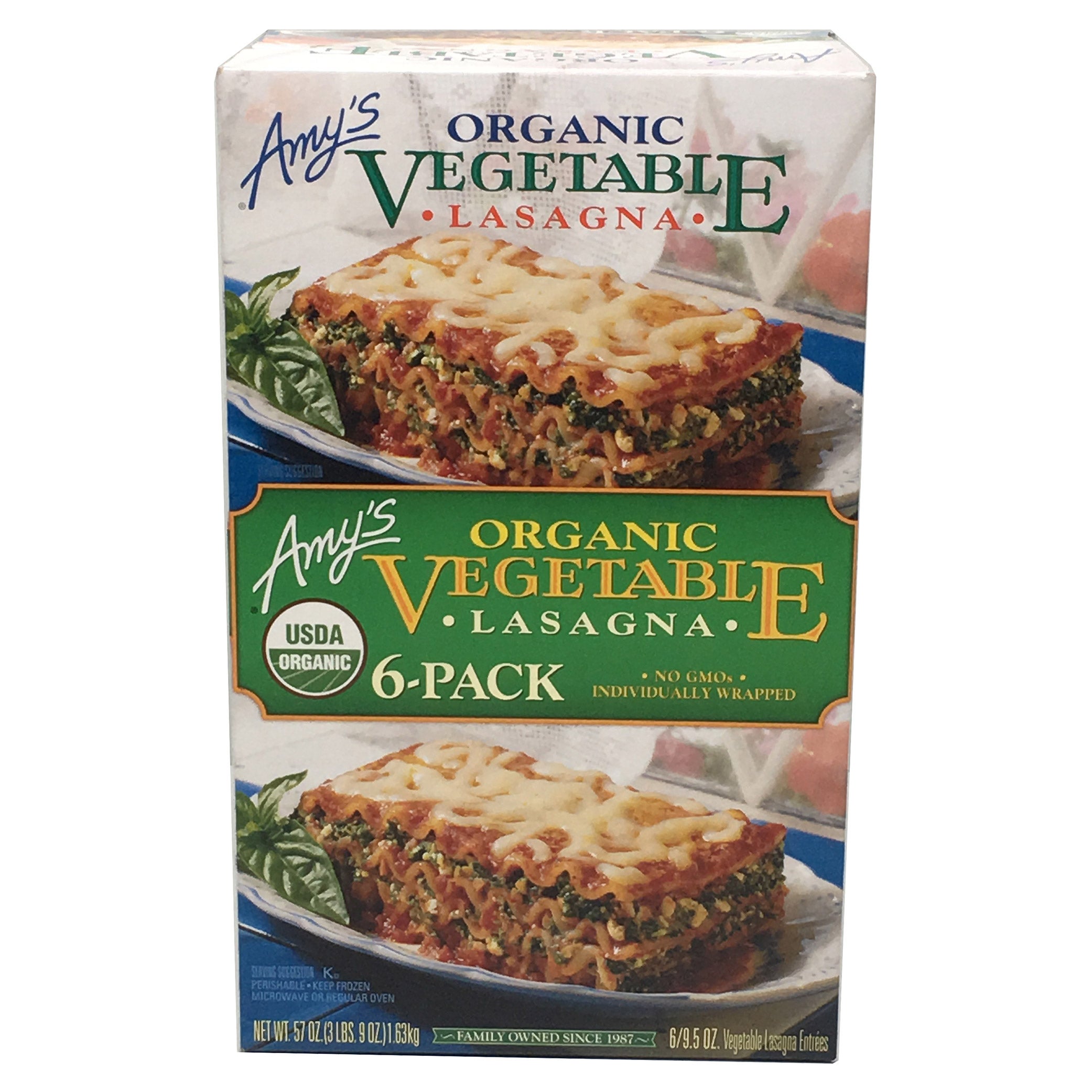 ORGANIC AMY'S KITCHEN VEGETABLE LASAGNA 6 COUNT 57 OUNCES