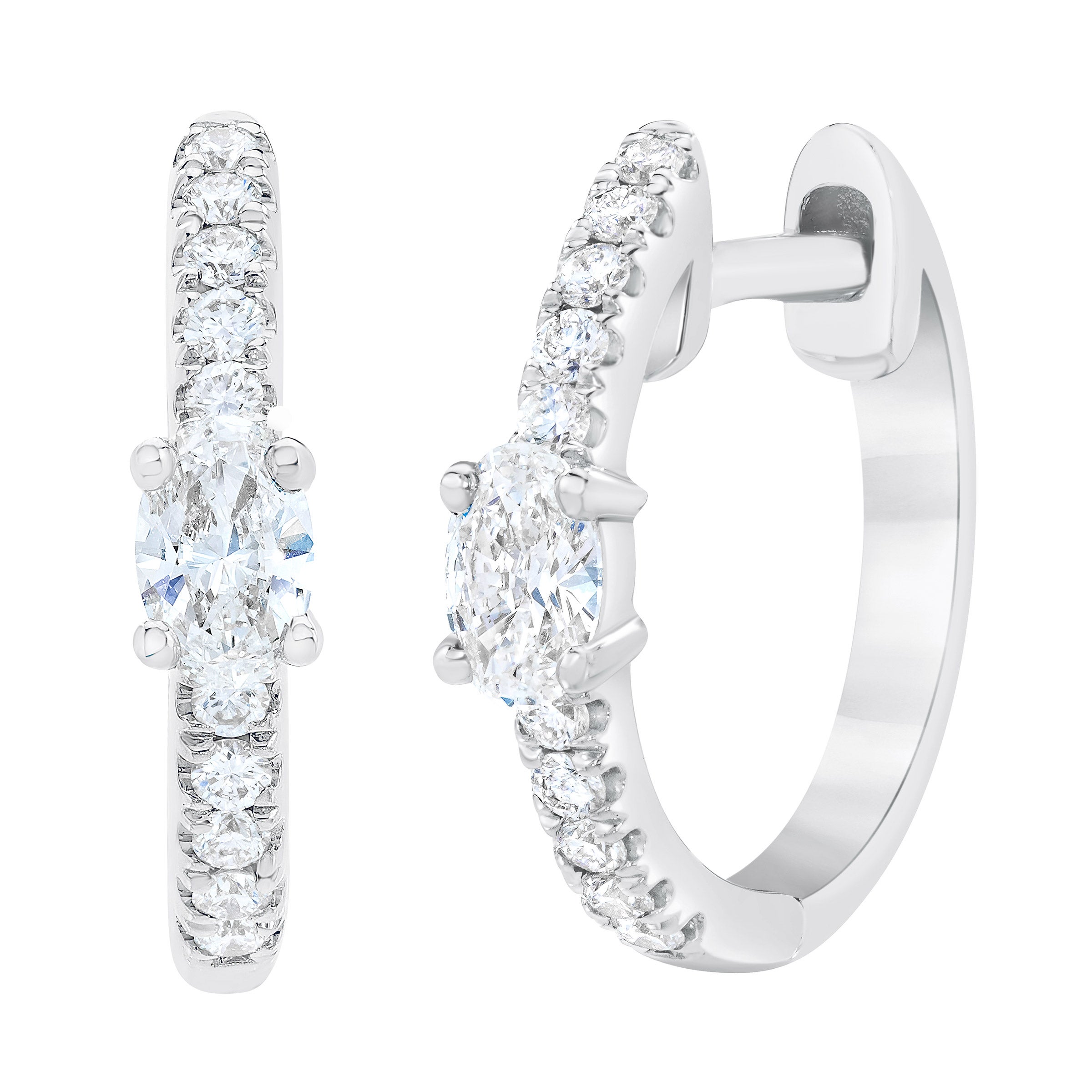14KT WHITE GOLD VS2 I 0.25CTW ROUND AND OVAL DIAMOND HOOP EARRINGS - Image 1