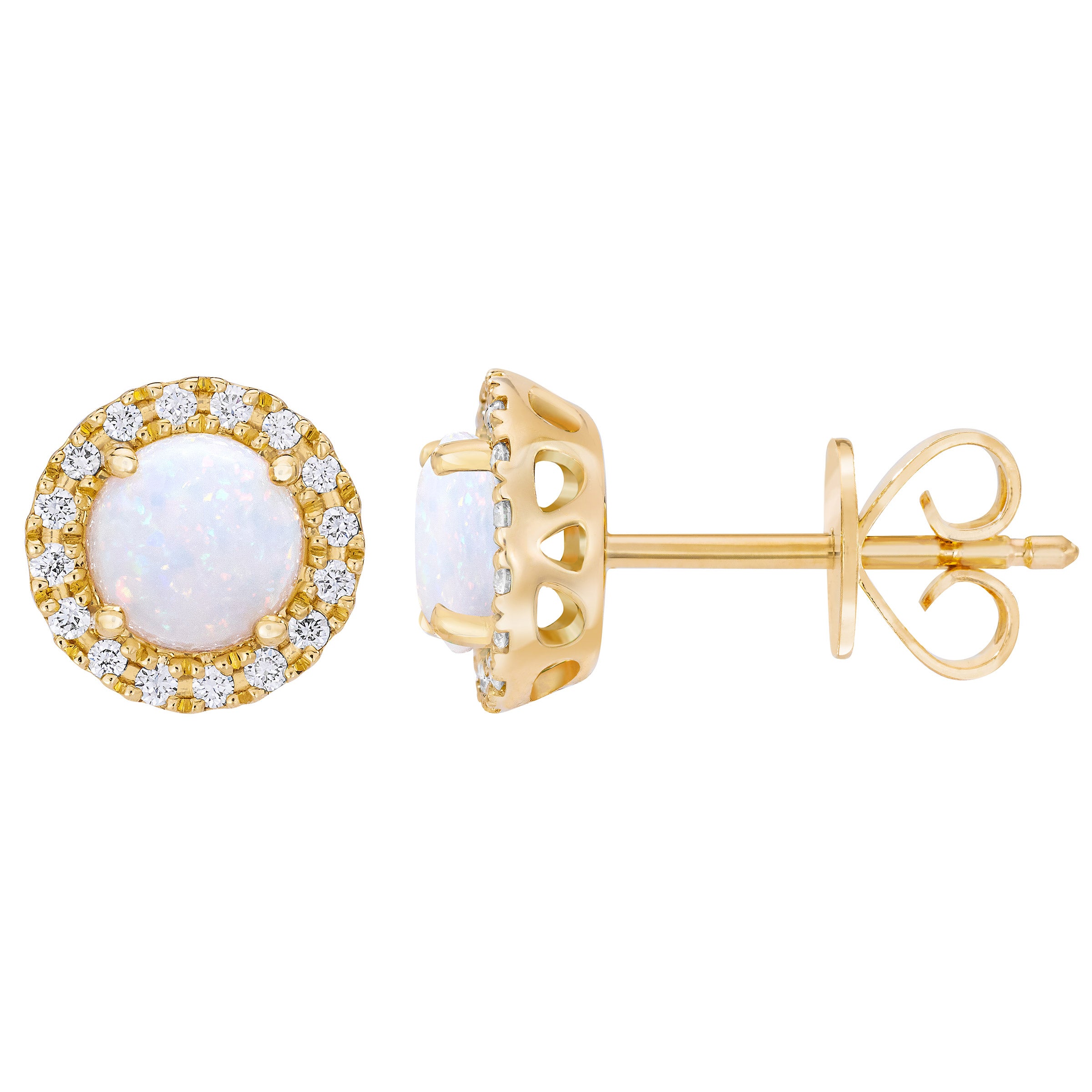 14KT YELLOW GOLD VS2 I 0.12CTW DIAMOND & OPAL EARRINGS - Image 1