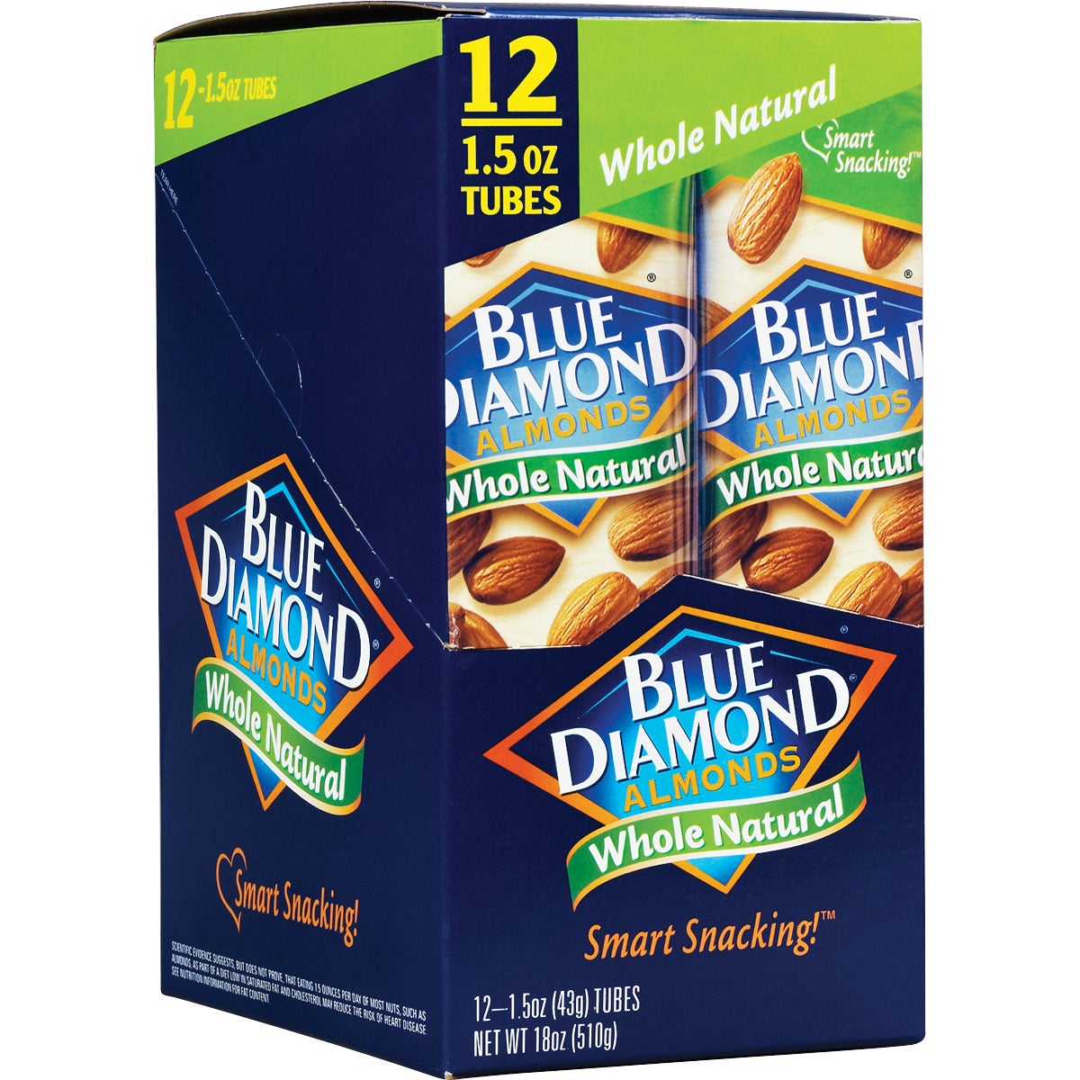 BLUE DIAMOND WHOLE NATURAL ALMONDS 12 CT/1.5OZ (1.12LB) - Image 1
