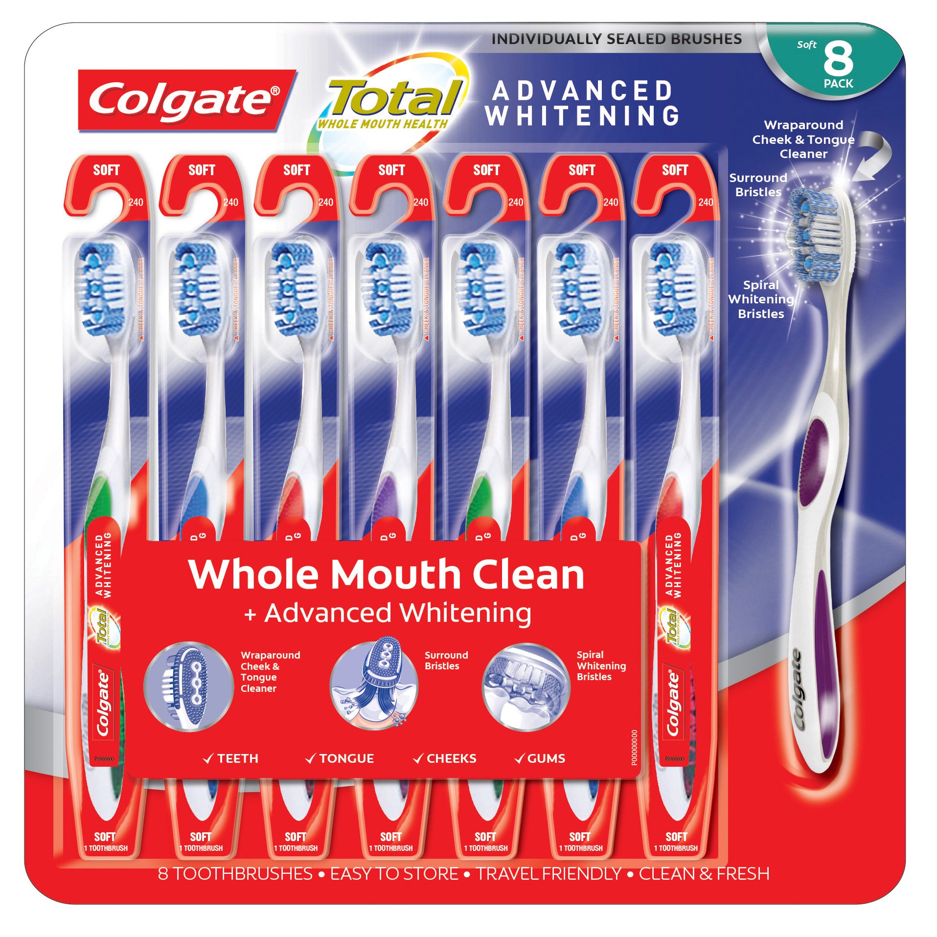 COLGATE TOTAL ADV WHITENING TOOTHBRUSH 8 COUNT