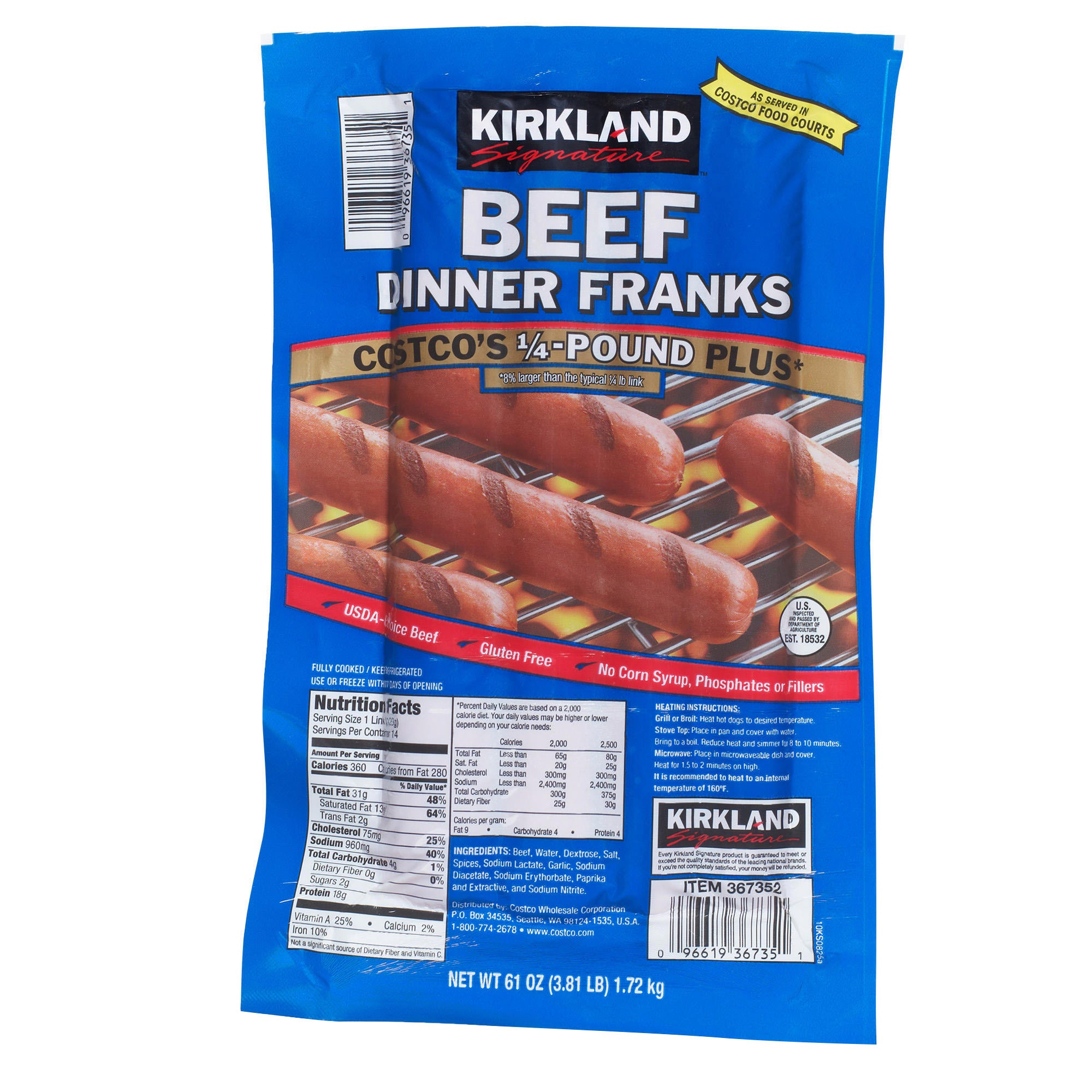 KIRKLAND SIGNATURE BEEF DINNER FRANK 61 OZ