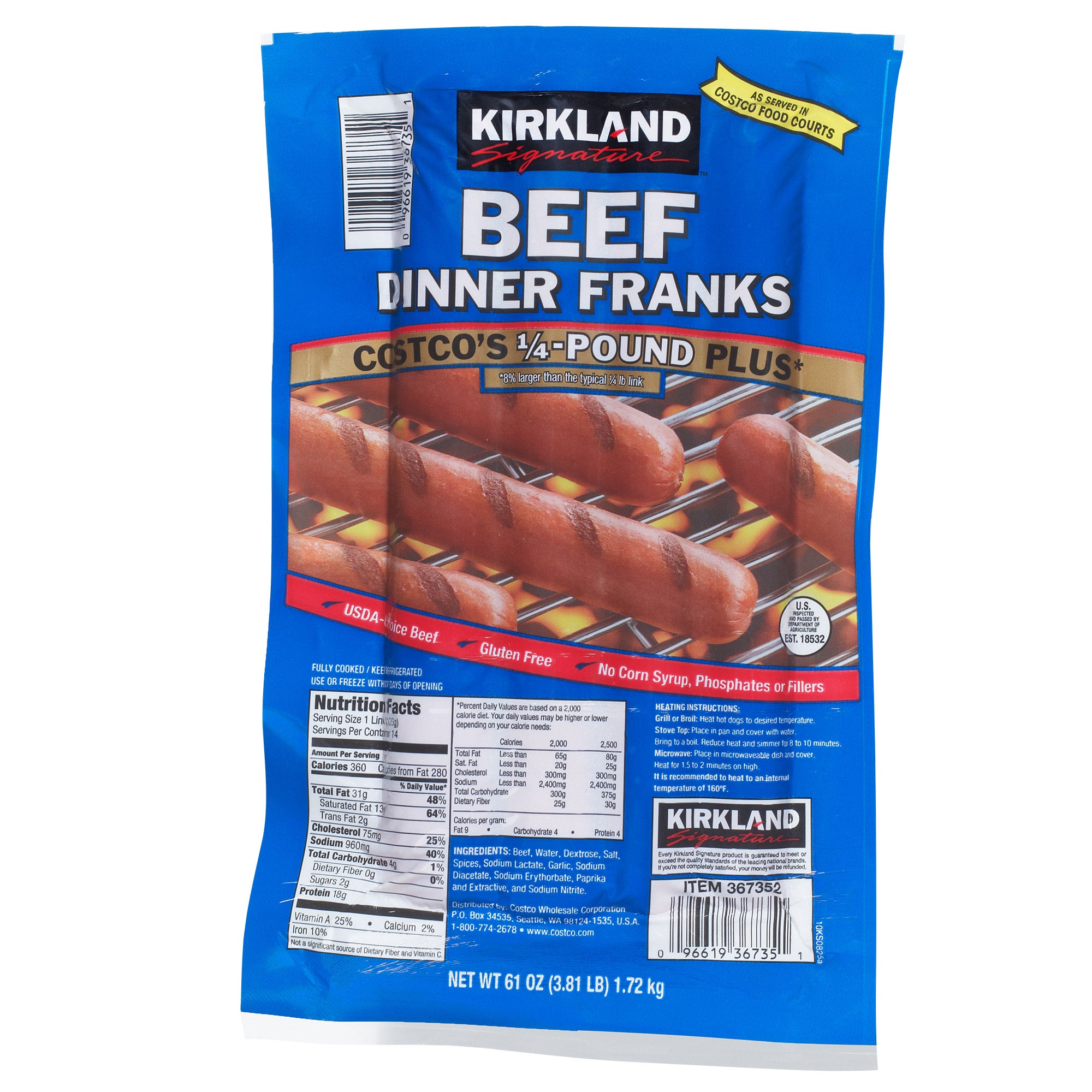 KIRKLAND SIGNATURE BEEF DINNER FRANK 61 OZ - Image 1