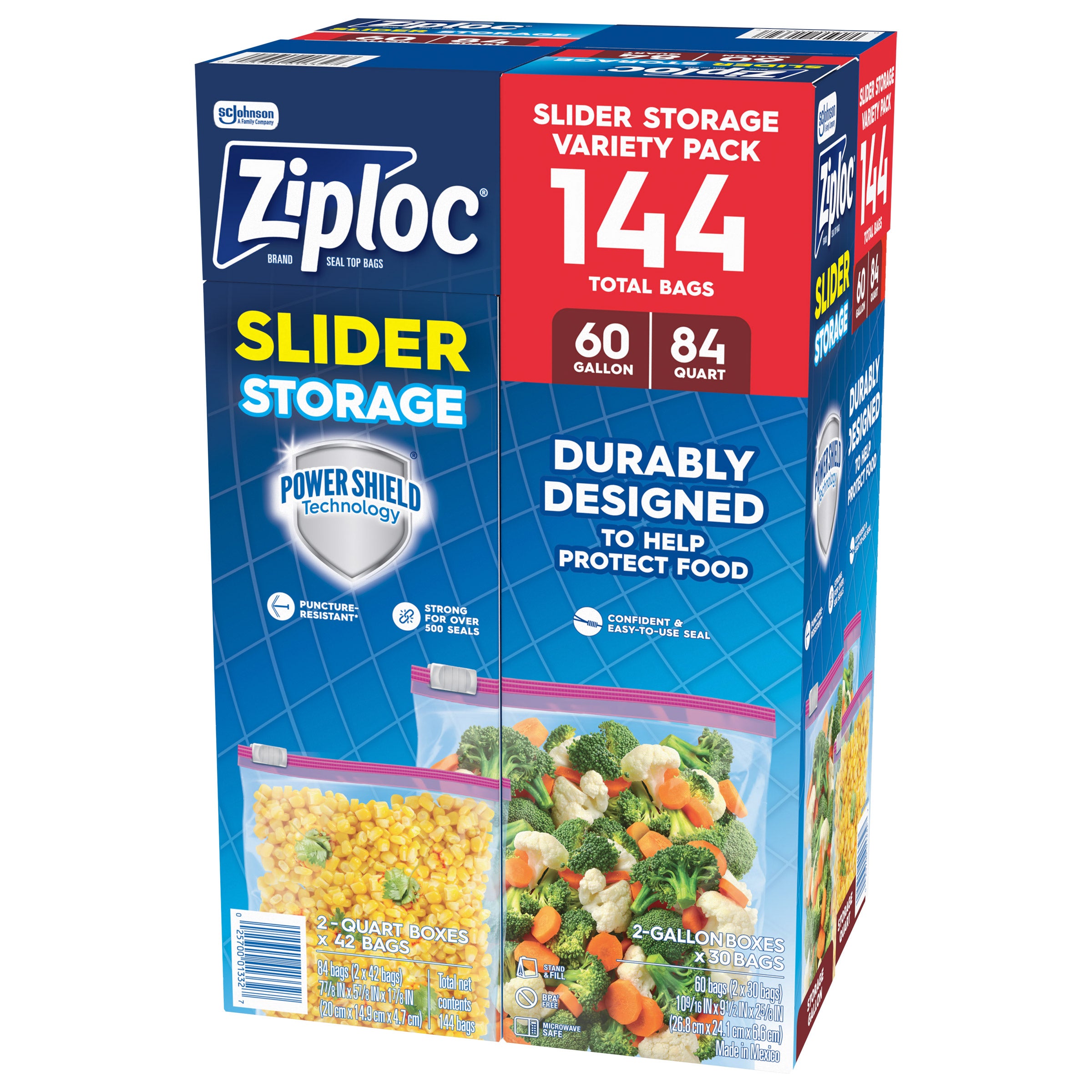 ZIPLOC VARIETY PACK SLIDER BAGS QT. & GAL. 144 COUNT BOX - Image 1