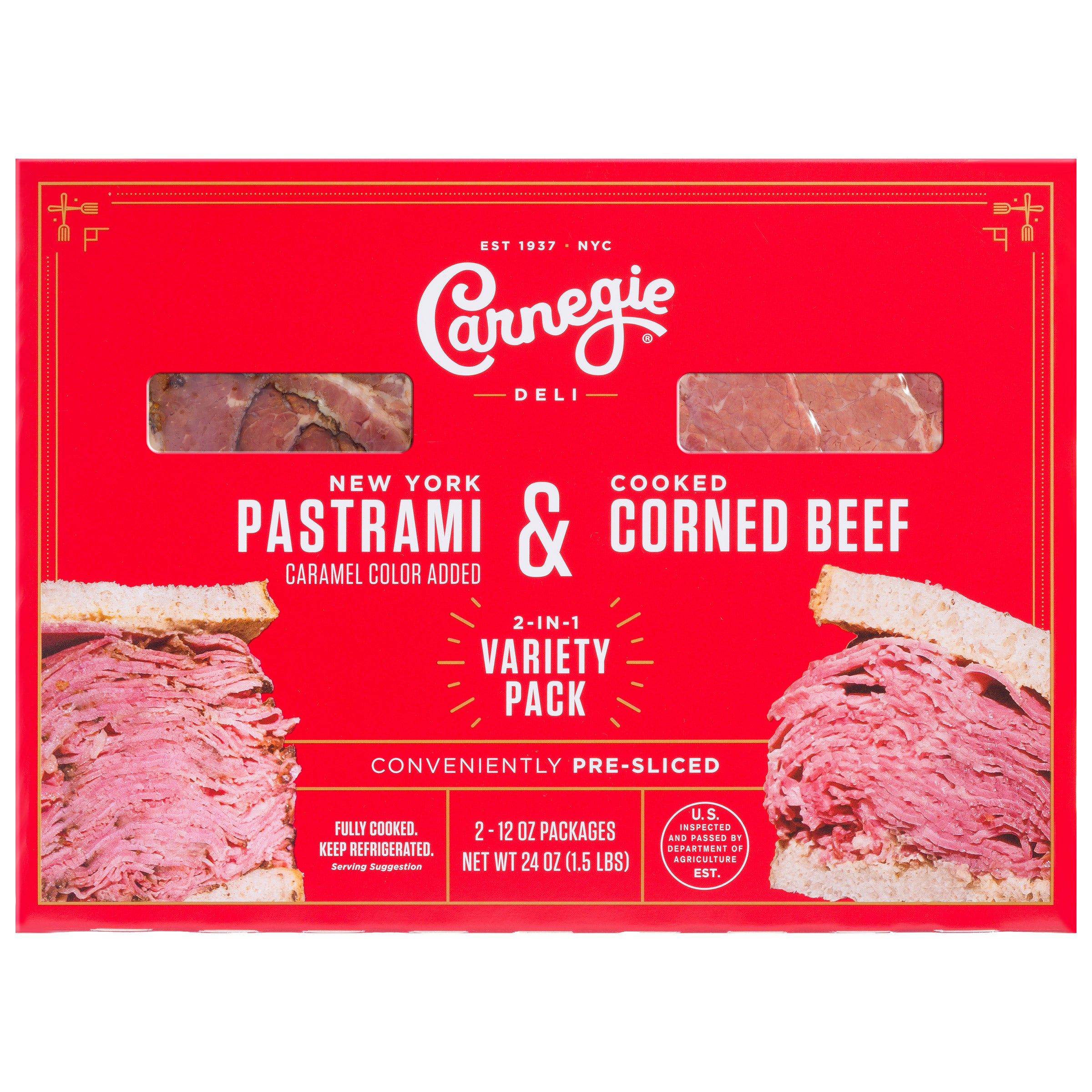 CARNEGIE DELI PASTRAMI & CORNED BEEF 2/12OZ (1.5 POUNDS)