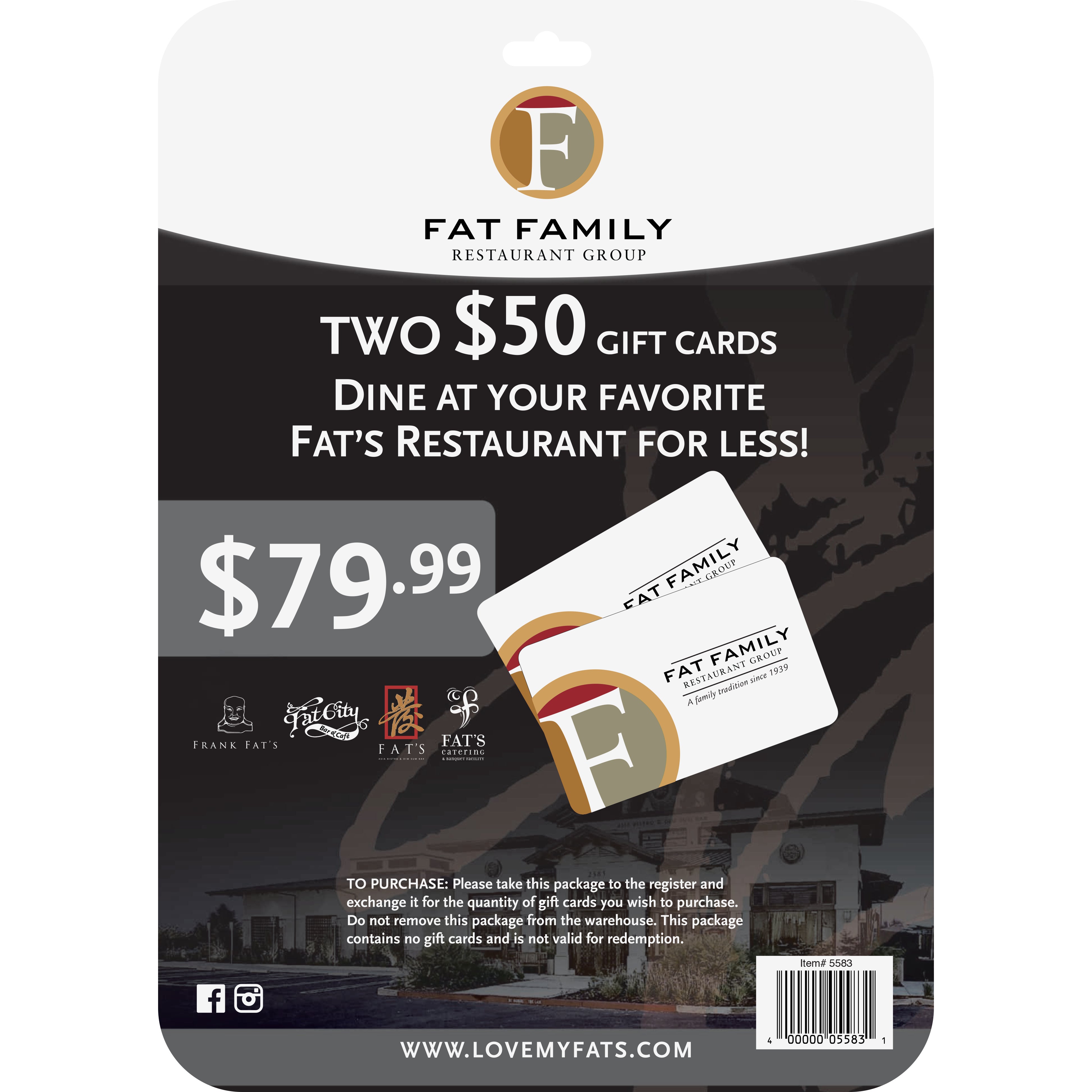 FATS RESTAURANTS 2-$50 GIFT CARDS ITEM IS NON-REFUNDABLE - Image 1