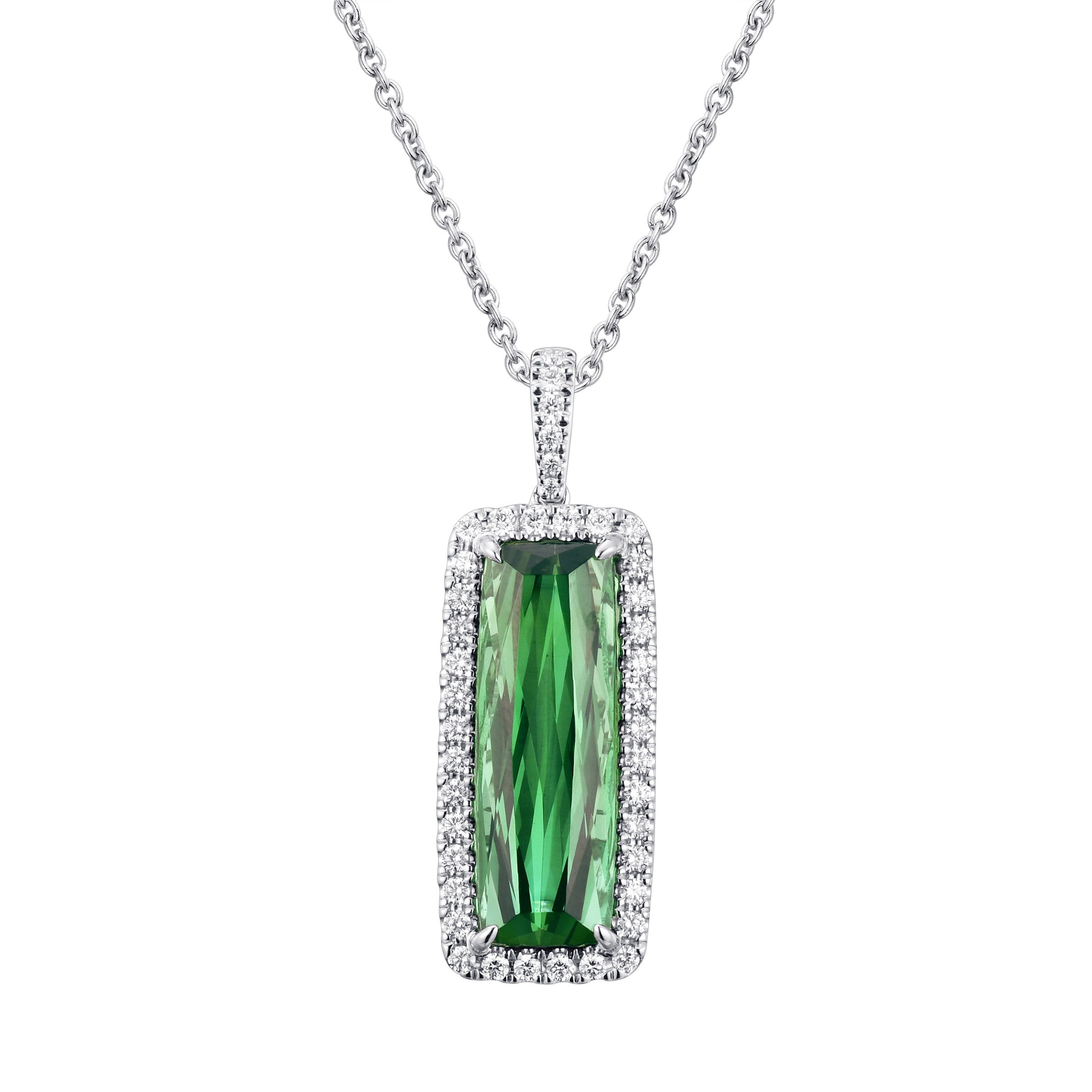 7.96CT CUSHION CUT TOURMALINE & 0.51CTW 18K WHITE GOLD PENDANT - Image 1